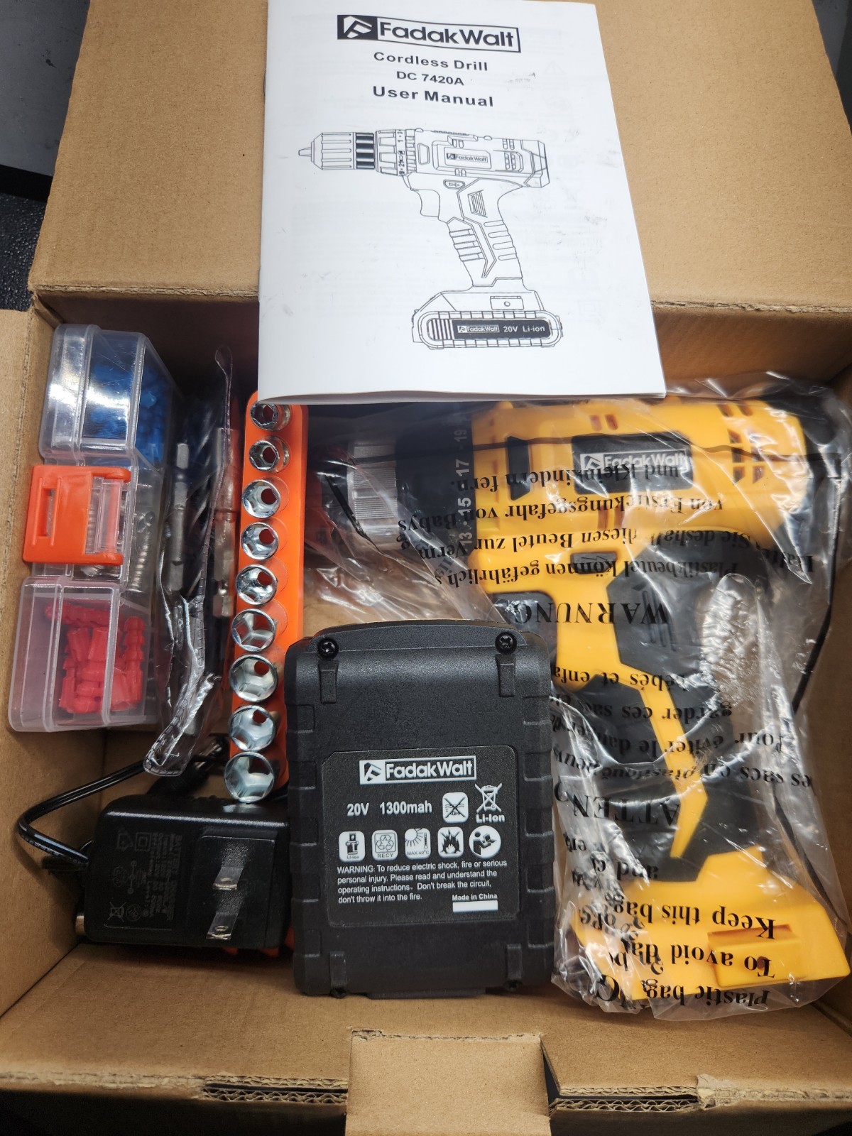 20V Cordless Drill Driver Set 3/8" 10mm Keyless Chuck 2.0Ah Li-ion