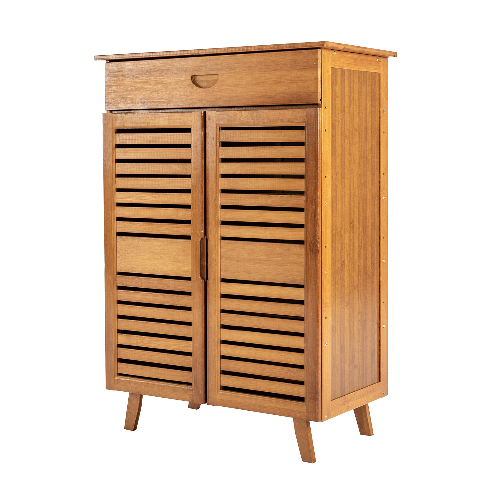 4-Tiers Bamboo Shoe Cabinet Entryway Hallway Rectangular Shoe Storage Cabinet