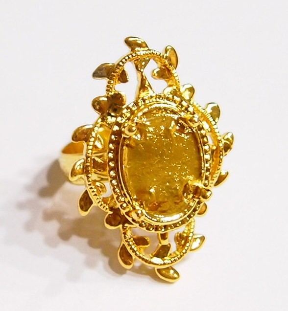 6 - 14x10mm Shiny Gold Victorian Deco Loop & Leaves Adjustable Ring Settings