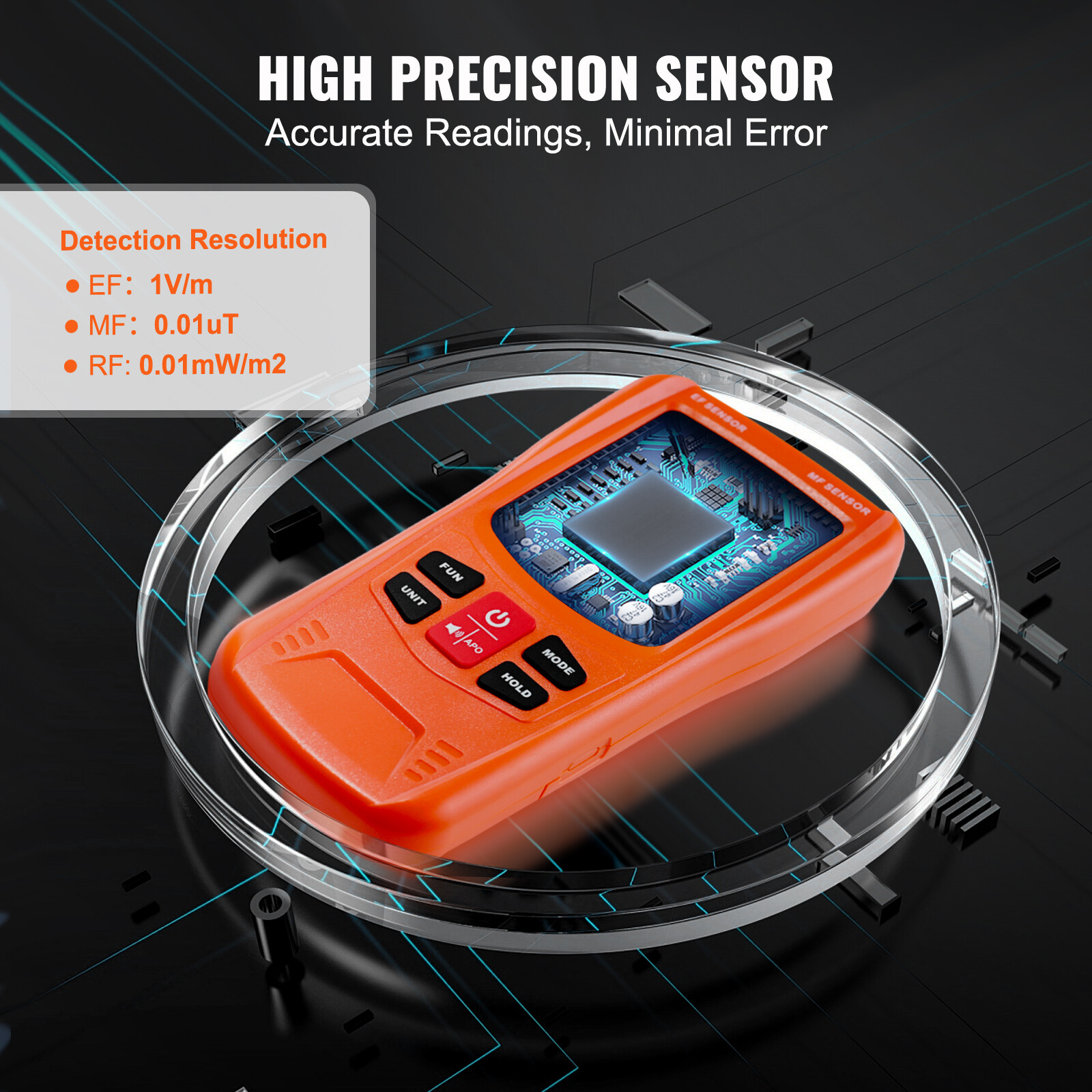 VEVOR Digital LCD 3-in-1 EMF Meter Electromagnetic Radiation Detector RF 5G