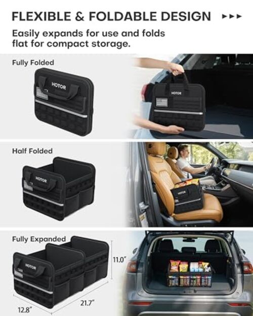 Tactical Car Trunk Organizer - Foldable Trunk Organizer for SUV Medium Black