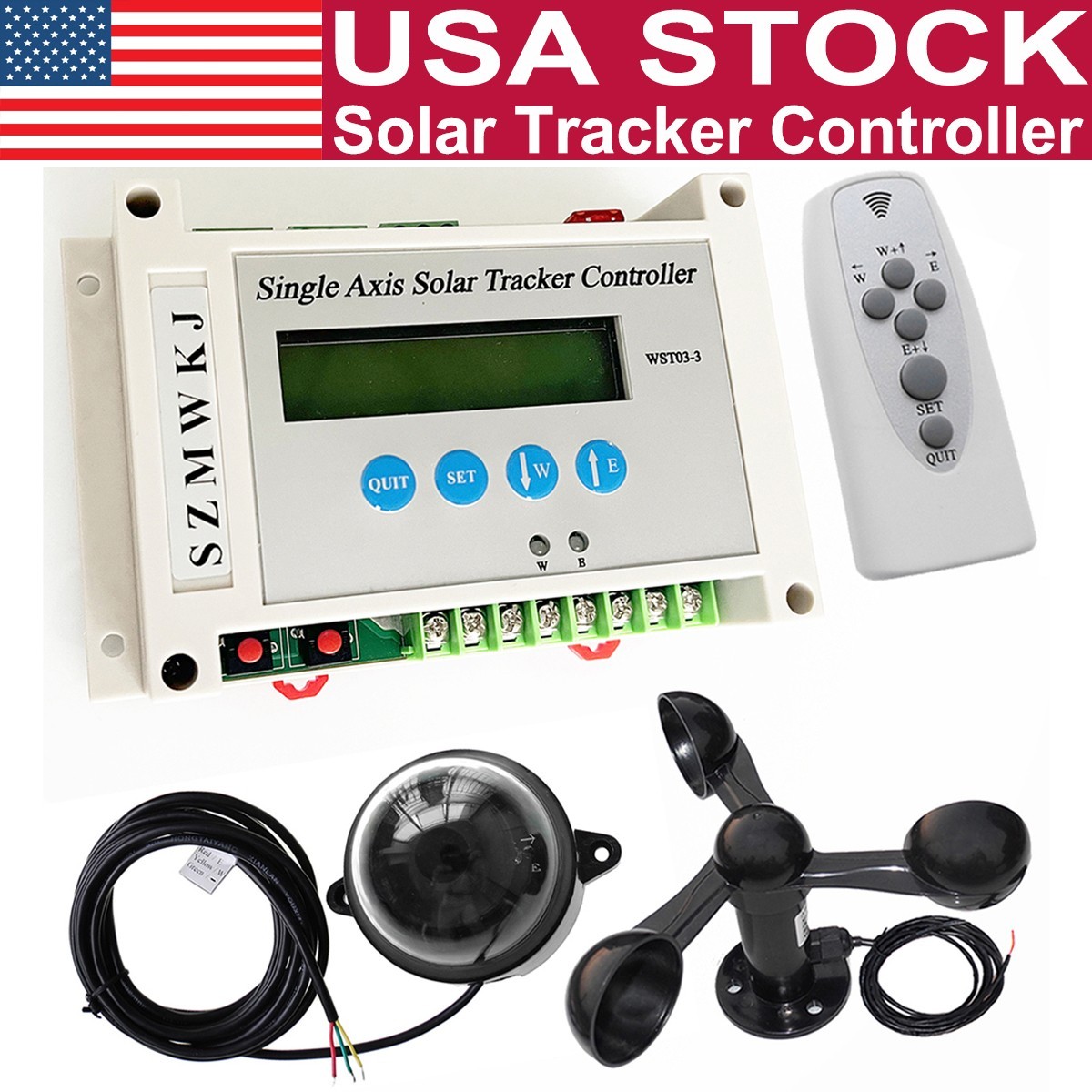 Single Axis Solar Tracker Kits -LCD Controller + Wind Speed Sensor DC 12V/24V DO