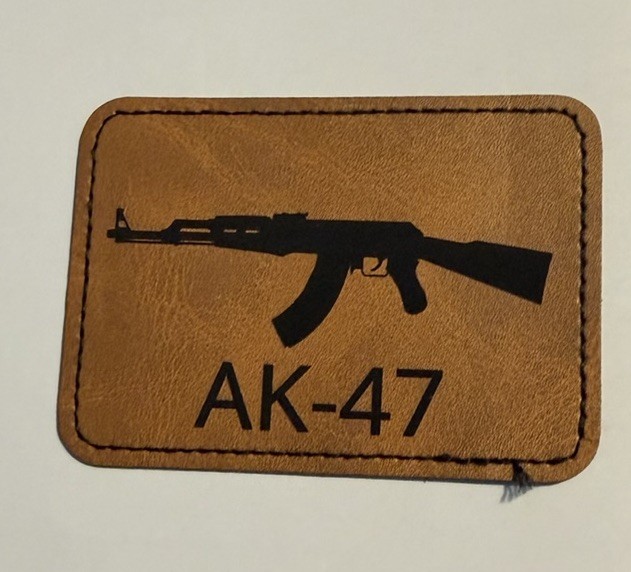 AK-47 Iron on Leather Hat Patch 3.5”x2.5” Custom