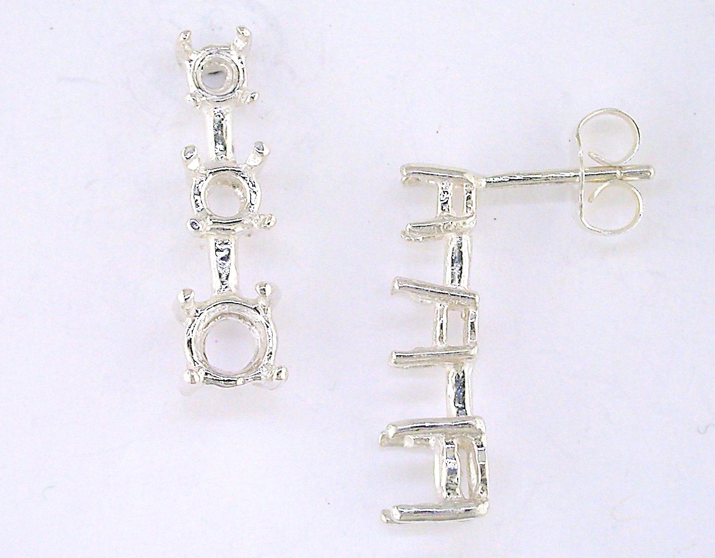 4, 5, 6 mm Round Journey Anniversary Earring Settings Sterling Silver