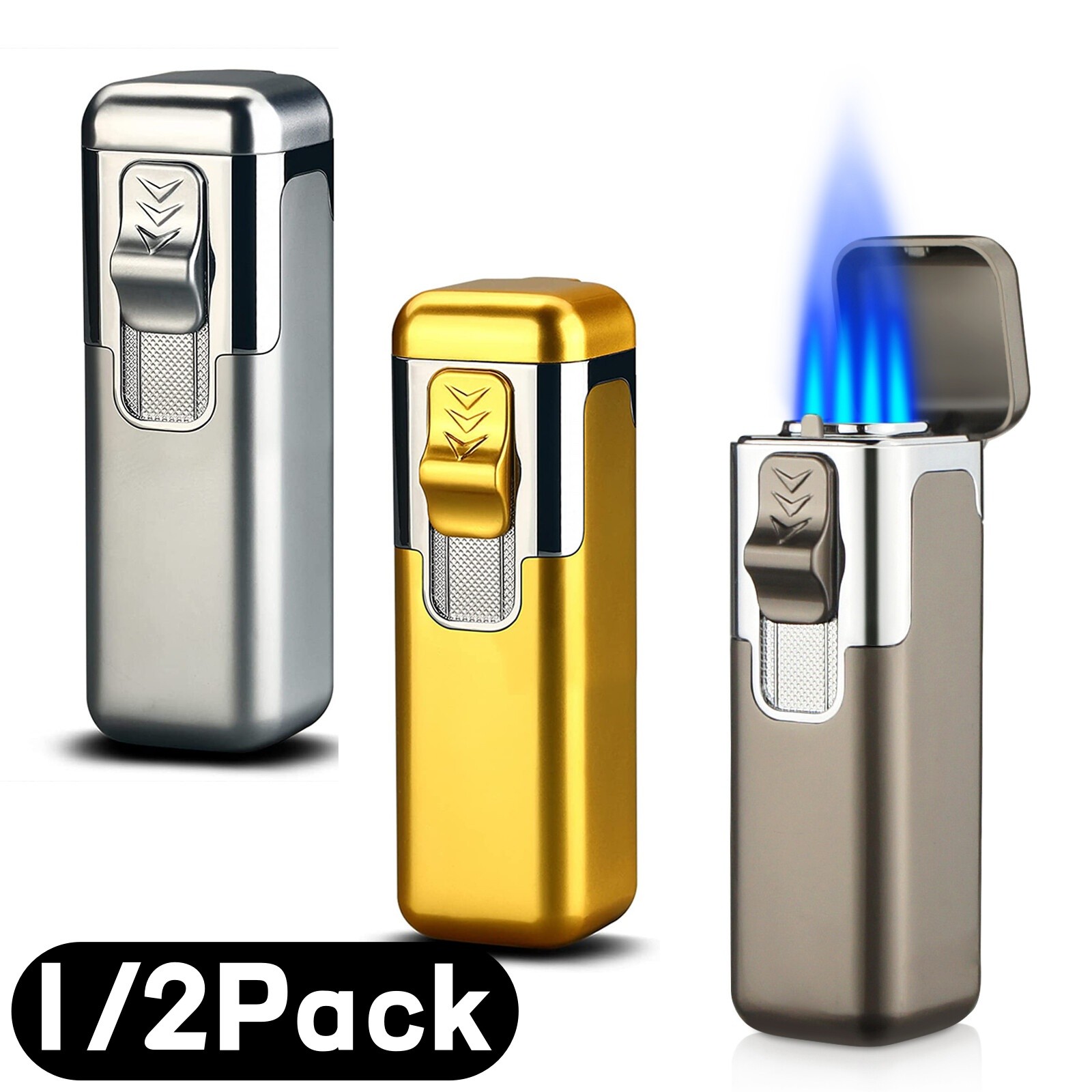 1/2Windproof Cigar Lighter Butane 4 Torch Jet Blue Flame Cigarette Lighter Punch