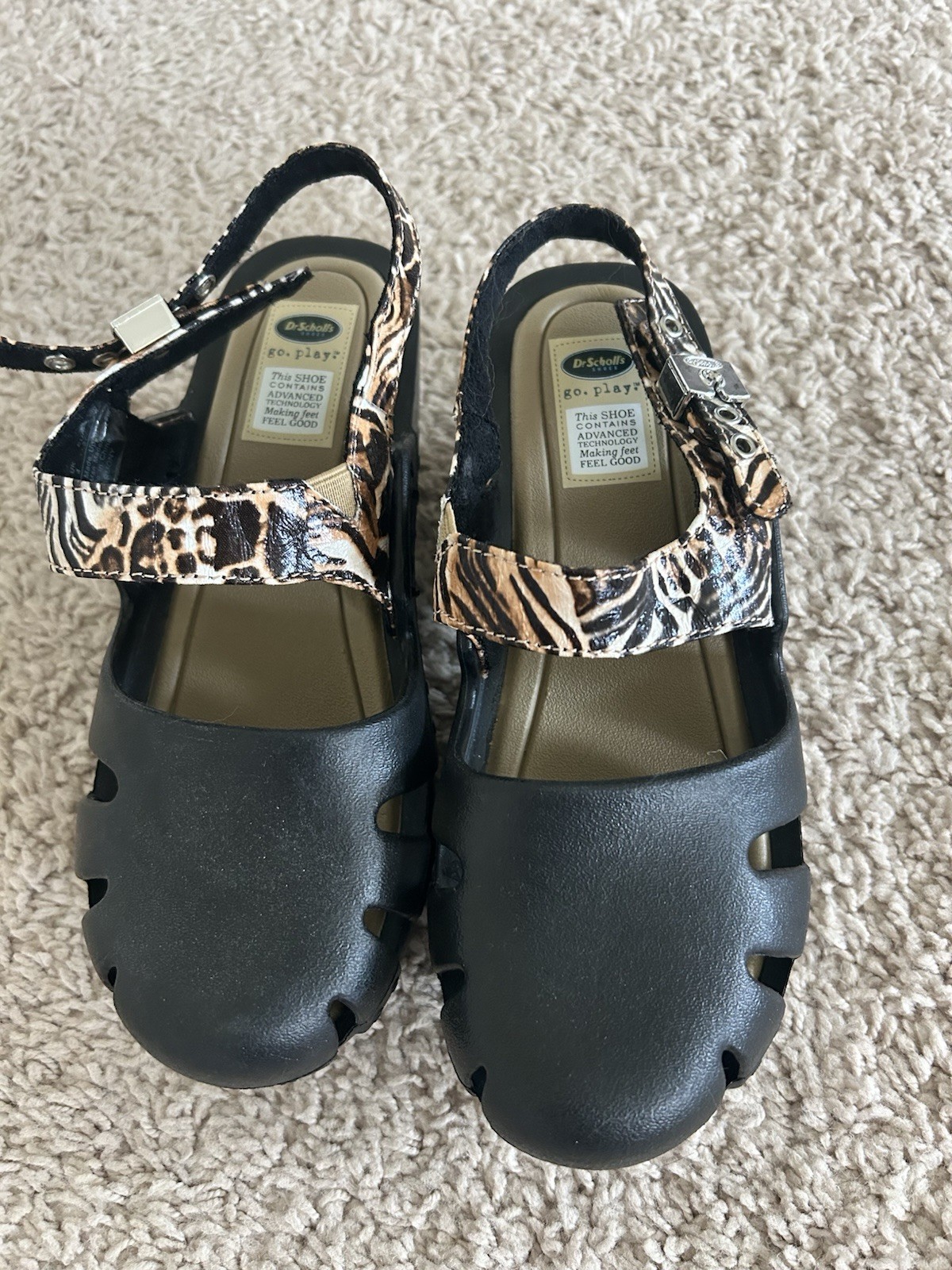 Dr. Scholls Women’s Feel Goodz Buckle Platform Clogs Black/tiger Strap Sz 6