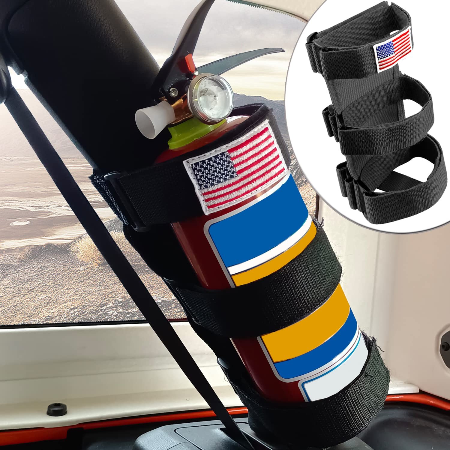 Black Fire Extinguisher Holder Roll Bar Adjustable Strap Brackets Fits for Je...