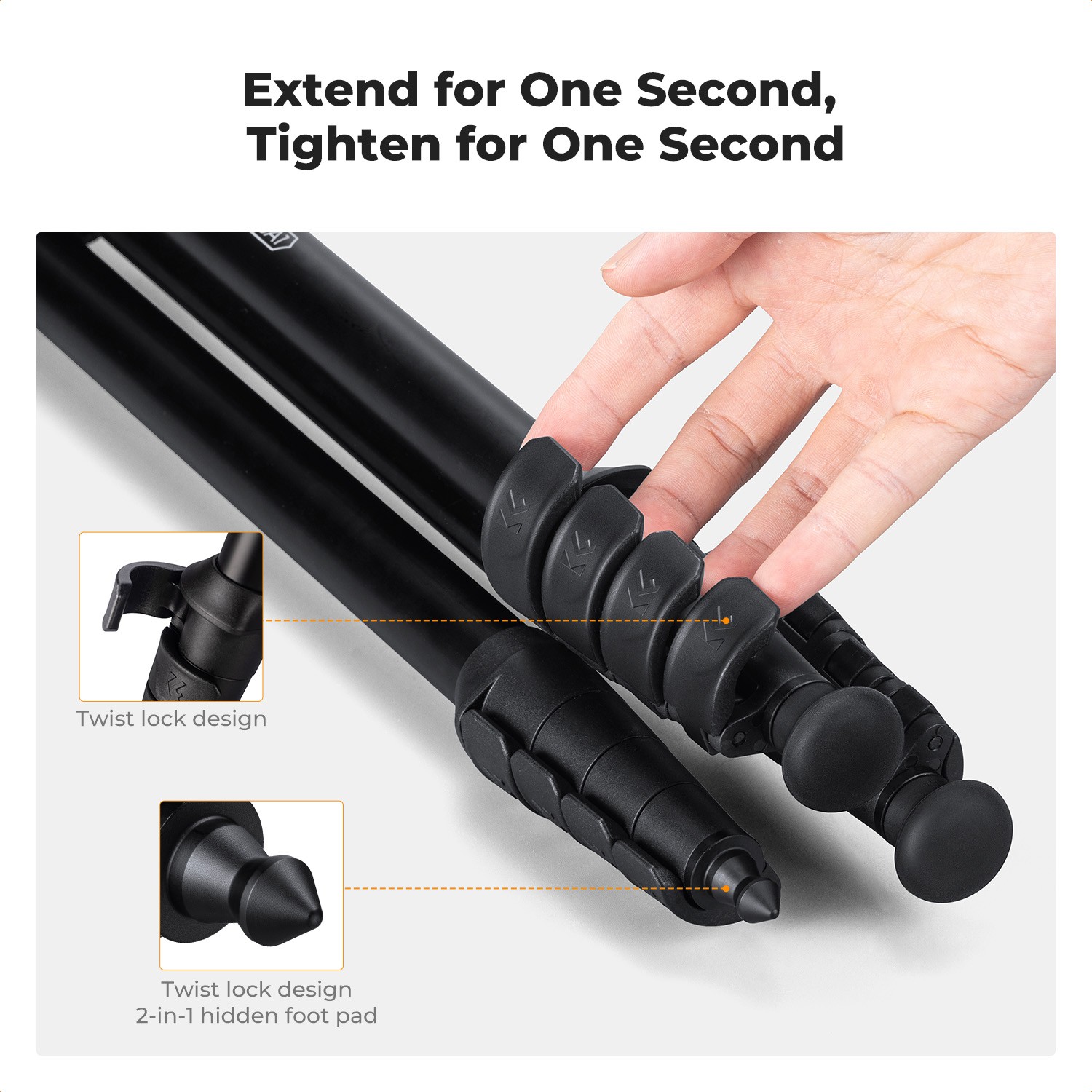 K&F Concept 63" Lightweight Camera Tripod 2-in-1 Rubber Feet + Metal Spikes