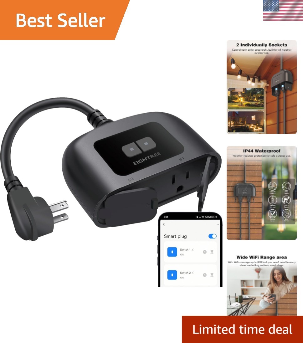Compact Waterproof Smart Plug for Outdoor Use - Timer & Remote Control Features