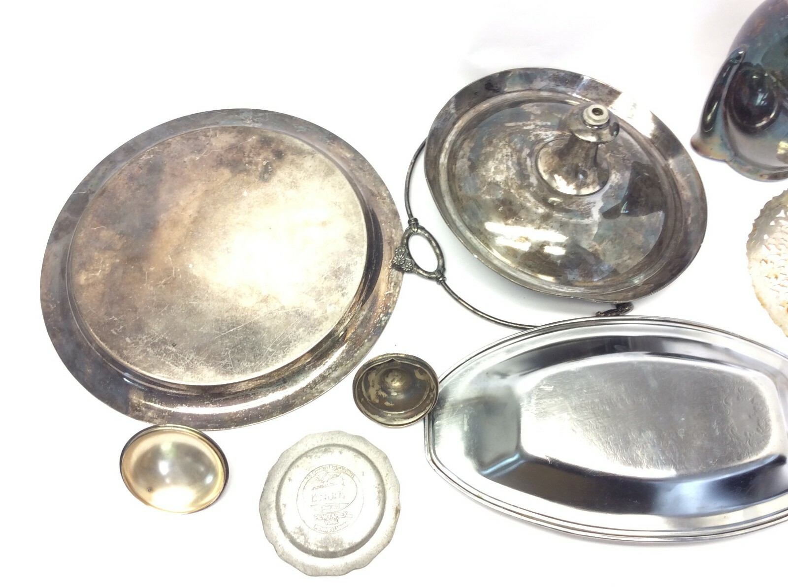 Mixed Vintage Lot Used Metal Silverplate Pewter Trays Pitcher Platters Parts