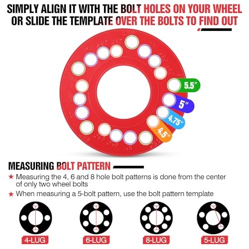 2 PCS Wheel Bolt Pattern Measuring Tool, 5 Lug Bolt Template, Trailer Axle Red