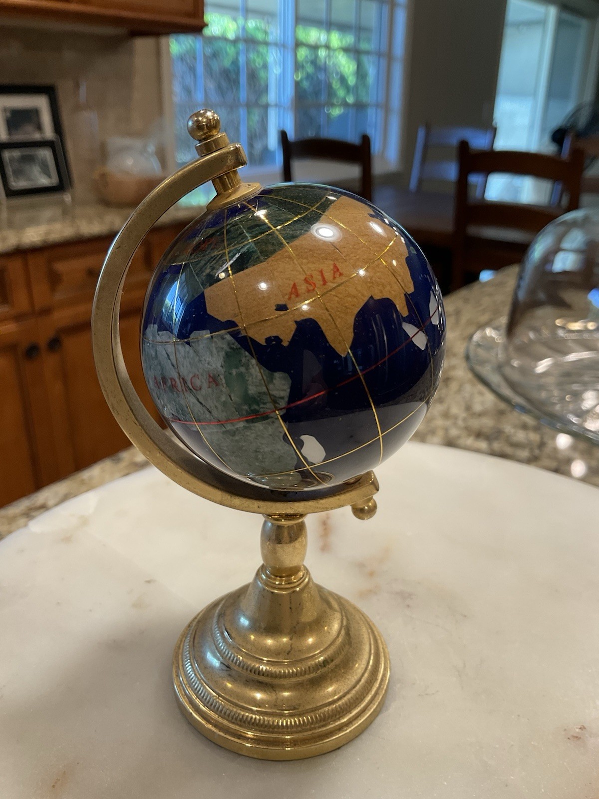 Lapis Lazuli Gemstone Mini Globe Brass Stand