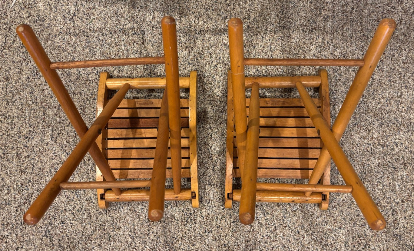 Set of 2 VTG Nevco Yugoslavia Wooden Slat Folding Camp Stool MCM