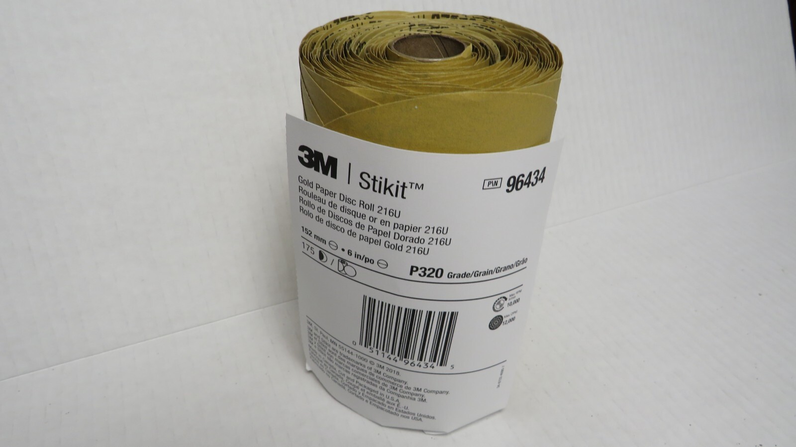 3M STIKIT GOLD PAPER DISC ROLL 216U P320 A-WEIGHT 6 INCH  X NH  ( 175 DISC ROLL)