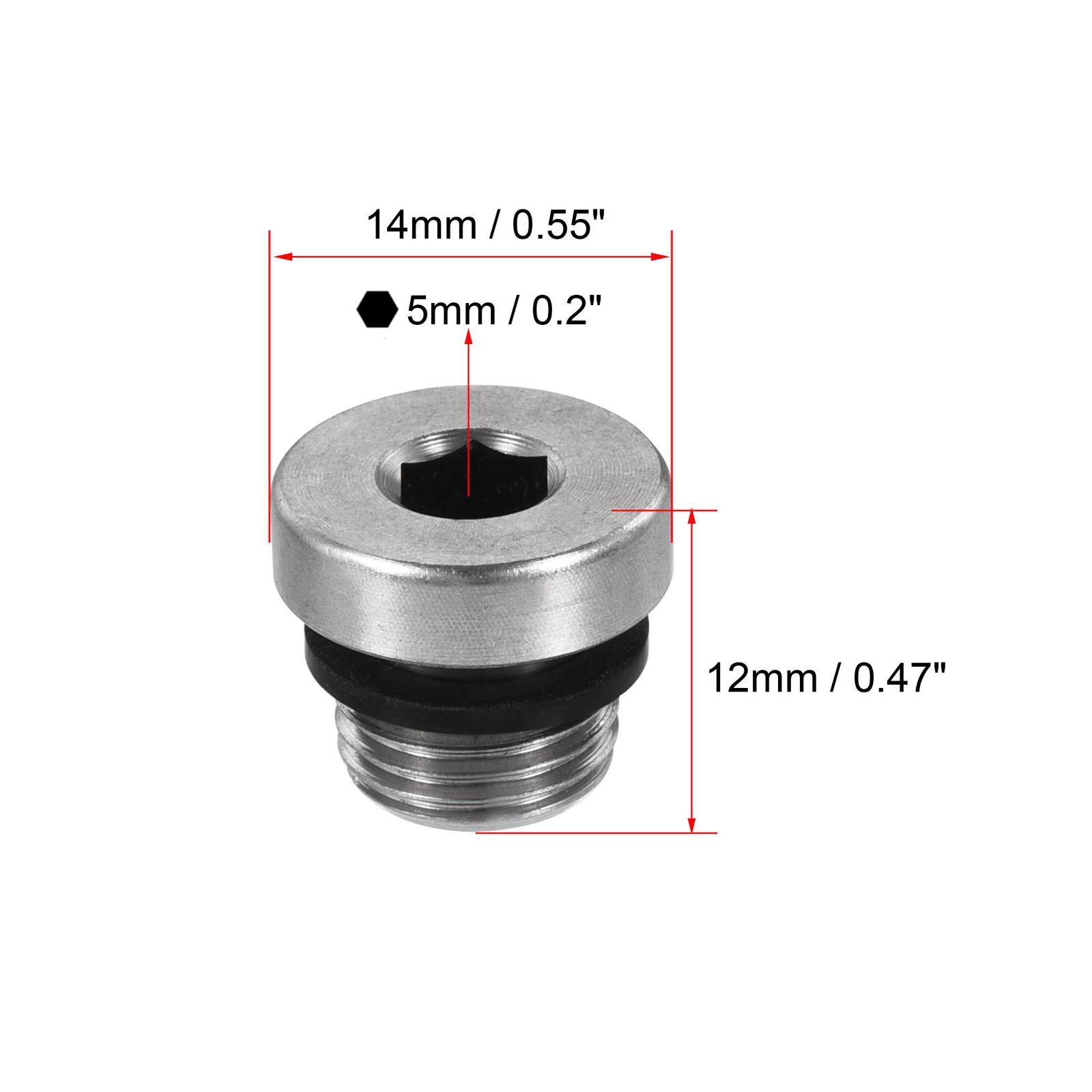 2 x Stainless Steel Inner Hex Head M10 Pipe Fitting Plug with Seal Ring