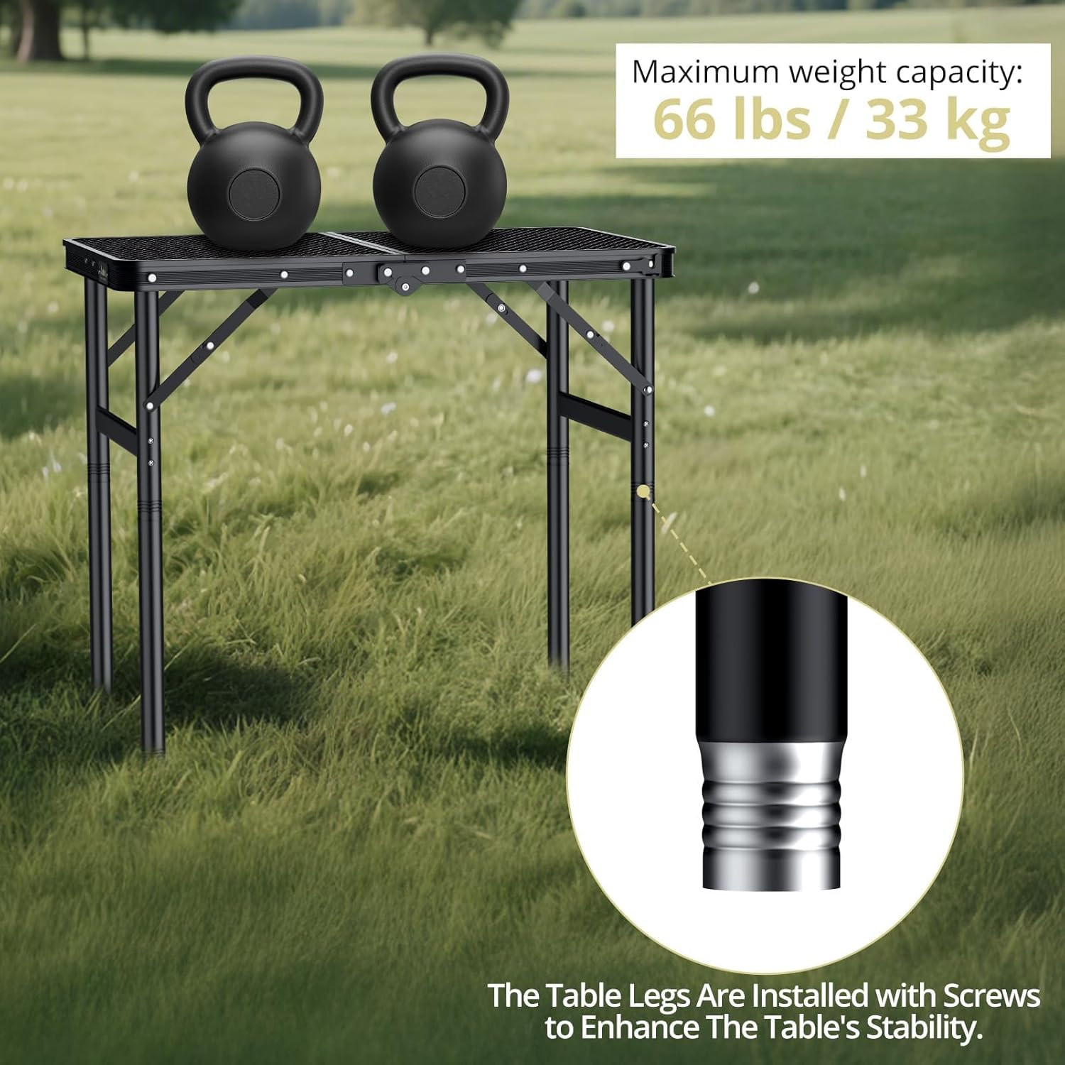 2Ft Portable Folding Grill Table with 3 Adjustable Heights