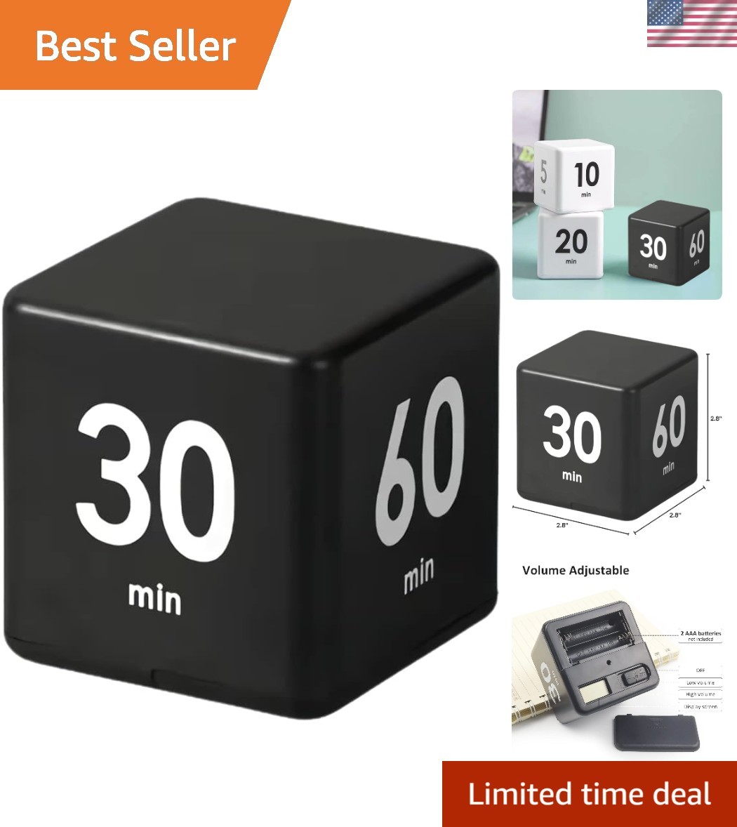 Versatile Black Cube Timer: 15-60 Minute Preset for Learning, Cooking & Games