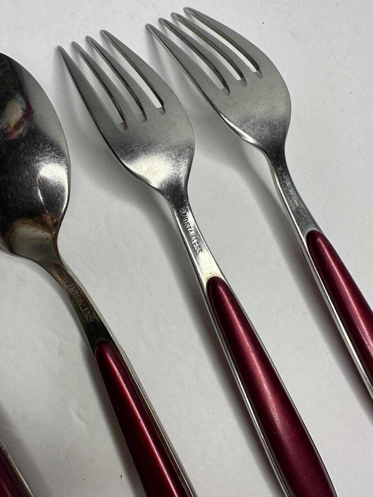 Red handle Stainless Flatware Replacement 6 Pc Pearlized Burgundy Resin