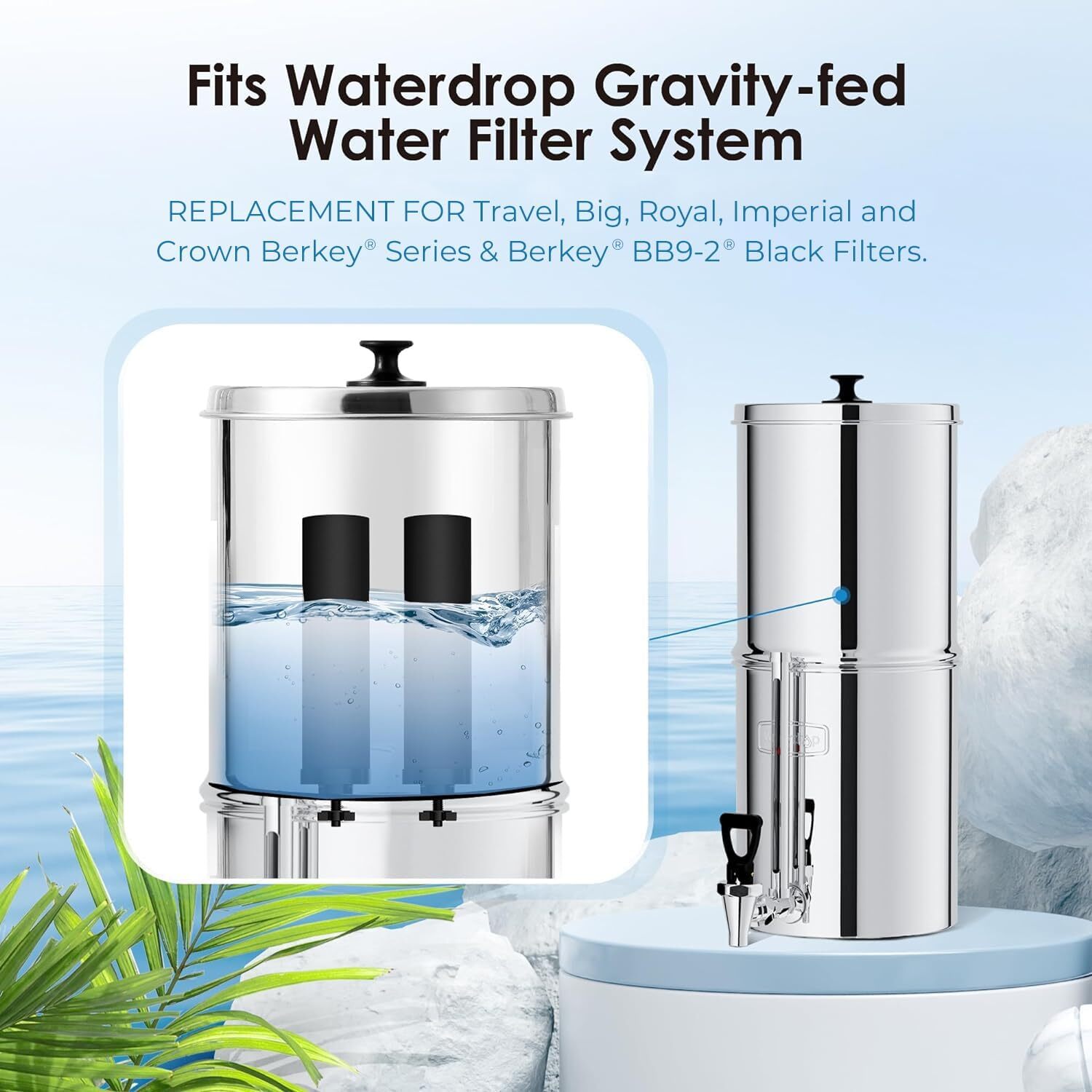 Fit For Black Berkey Replacement Filters BB9 Purification Water Filter 2 Pack