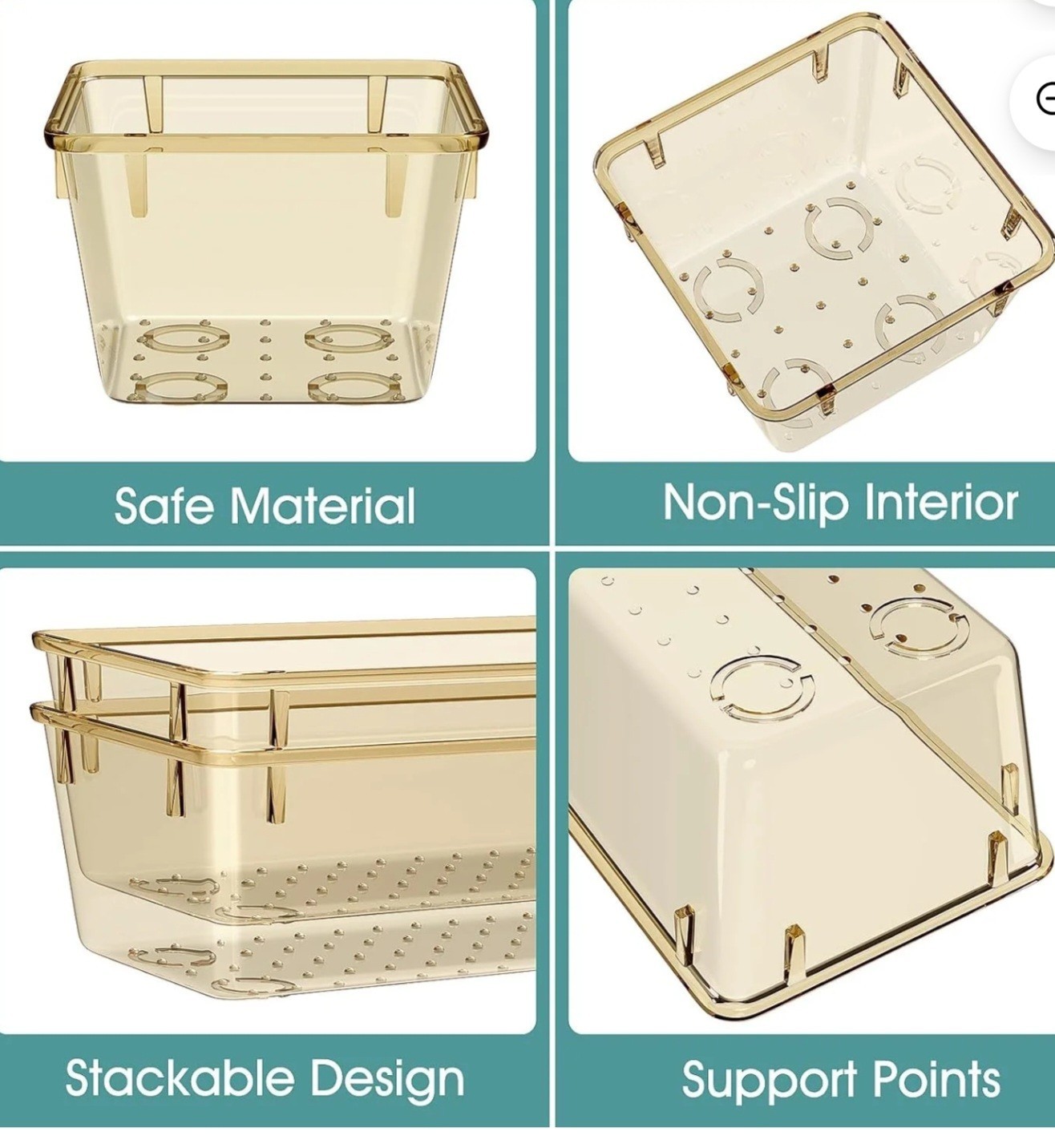 25 Piece Set Stackable Clear Plastic Desk Drawer Organizers Non-Slip Interior