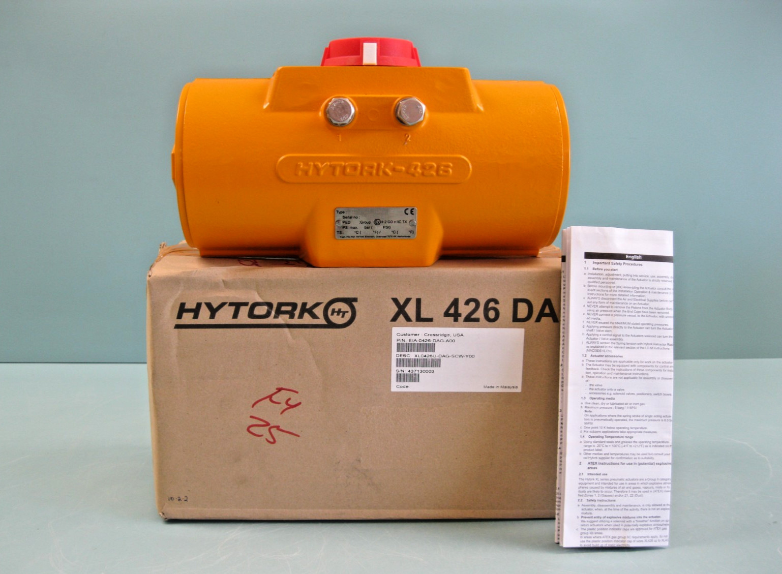 Hytork 426 XL0426-DAG-SCW-Y00 Double Acting Pneumatic Actuator NEW B8