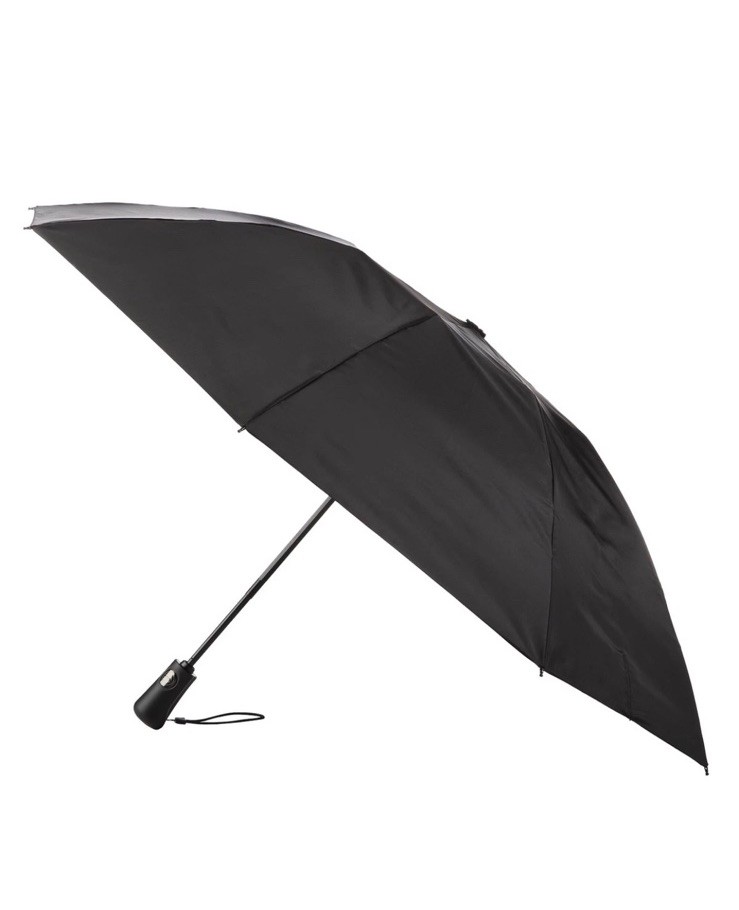 NEW Totes Black Canopy Auto Open & Reverse Close Compact Inbrella Rain Umbrella