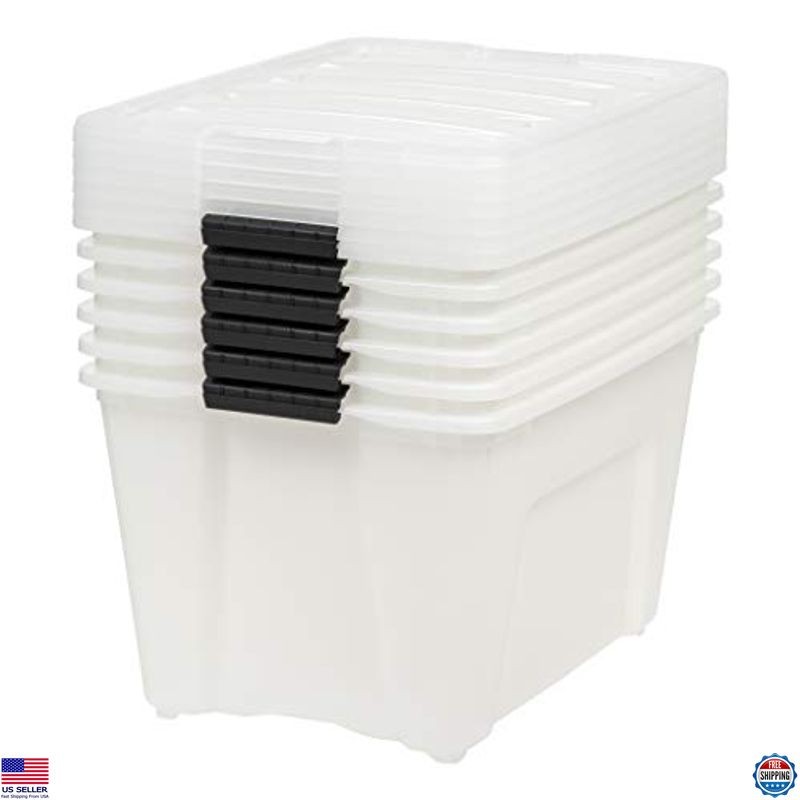 IRIS 158540 Pearl 53 Quart Stackable Lidded Storage Containers - 6 Pack System