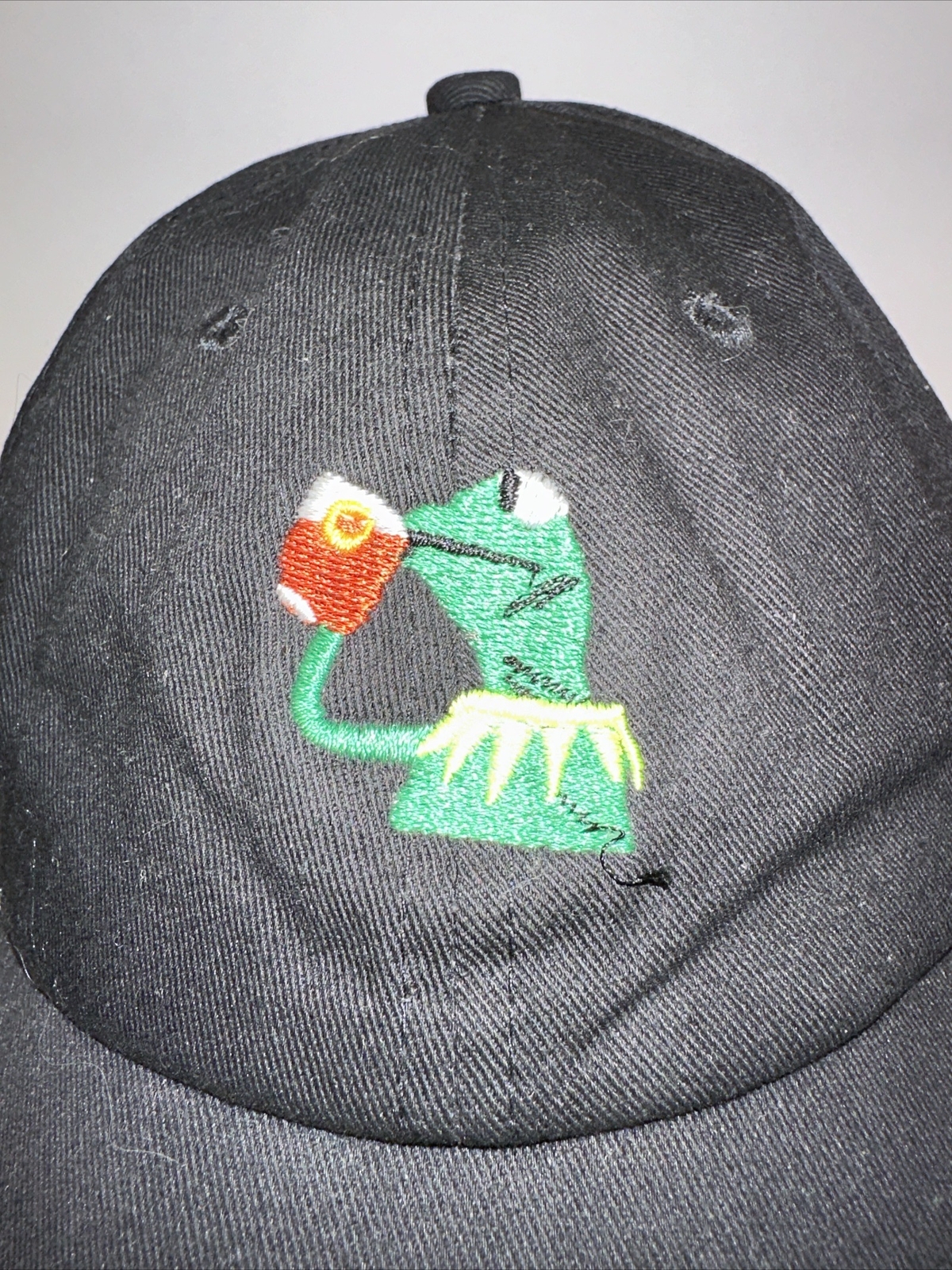 Frog Drinking Beer Mug on Black Hat Cap Strap Buckle Unbranded No Size