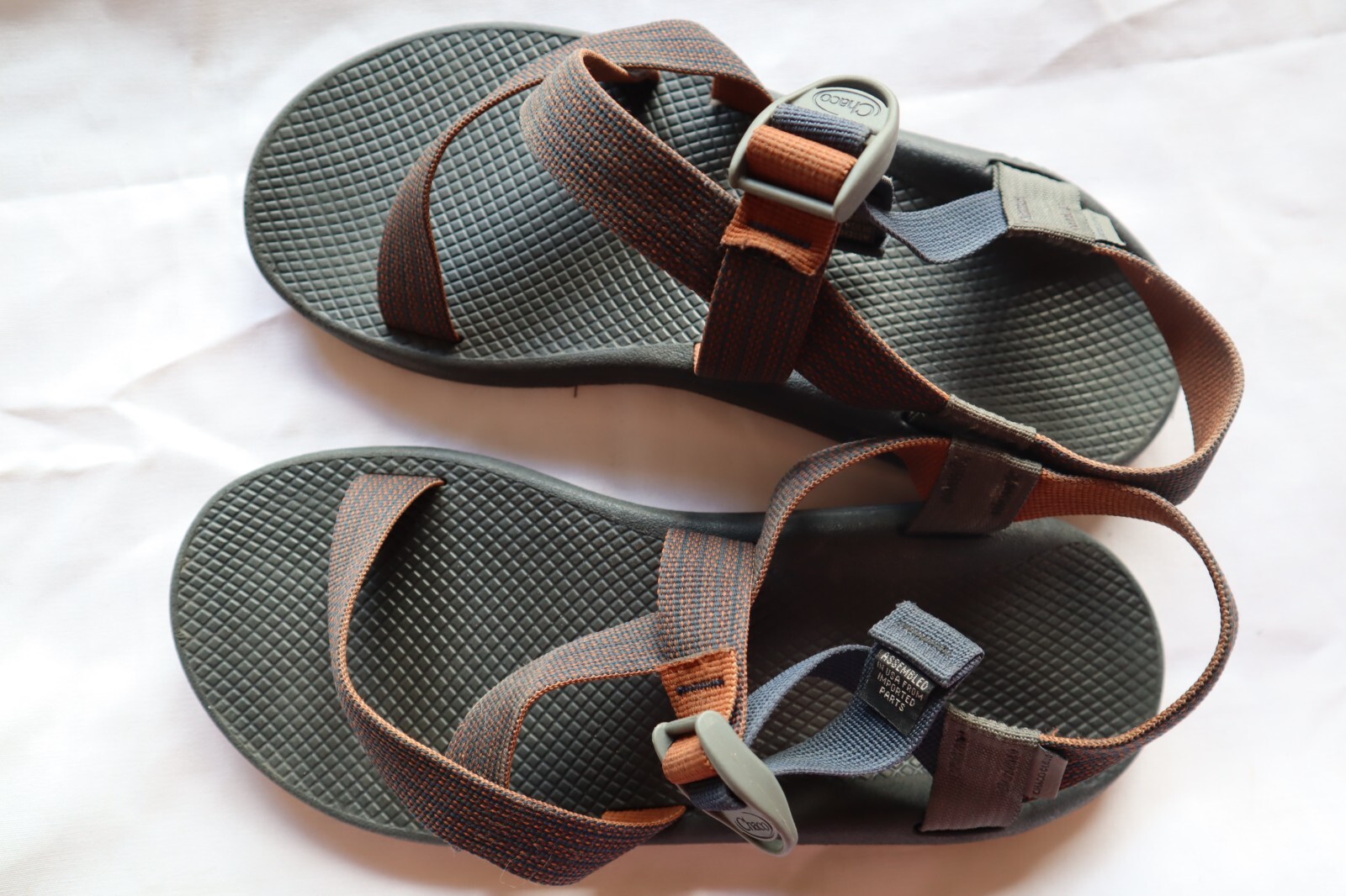 Brown Blue & Rusty Orange CHACO Webbed Strap Slingback Sandals Man's 12