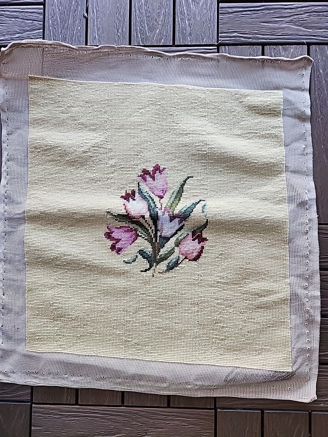 Vintage Bucilla Floral Needlepoint Canvas finished 18 By 17" Mid Century