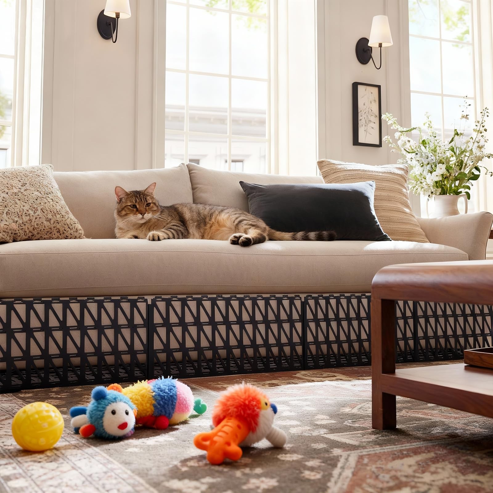 12 Pack Under Bed Blockers for Pets – Easy to Install Black Plastic Under Cou...