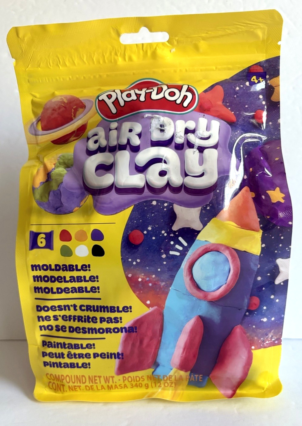 Play-Doh Multicolored Air-Dry Clay NEW 6-Pack Red Yellow Green Blue White Black