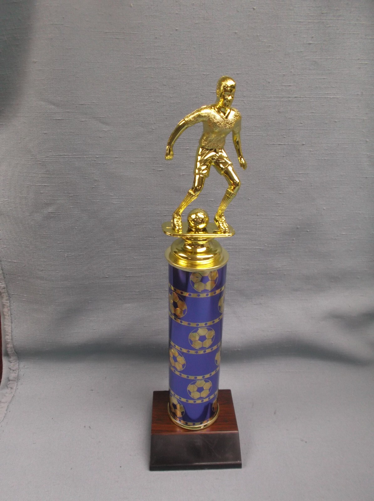 SOCCER trophy female award blue ball theme column weighted base