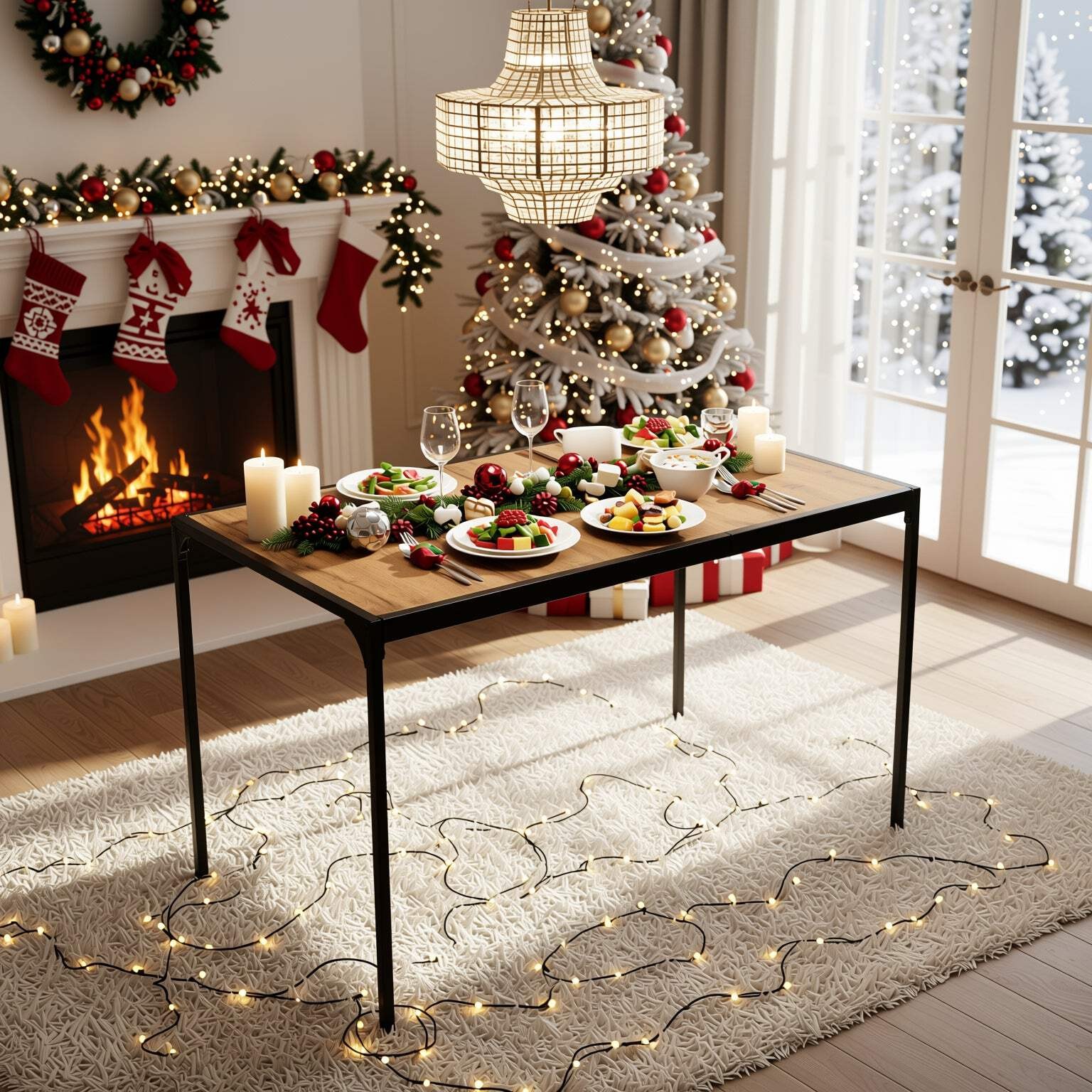 HOMY CASA Milliken Industrial 47" Walnut Rectangluar Dining Table