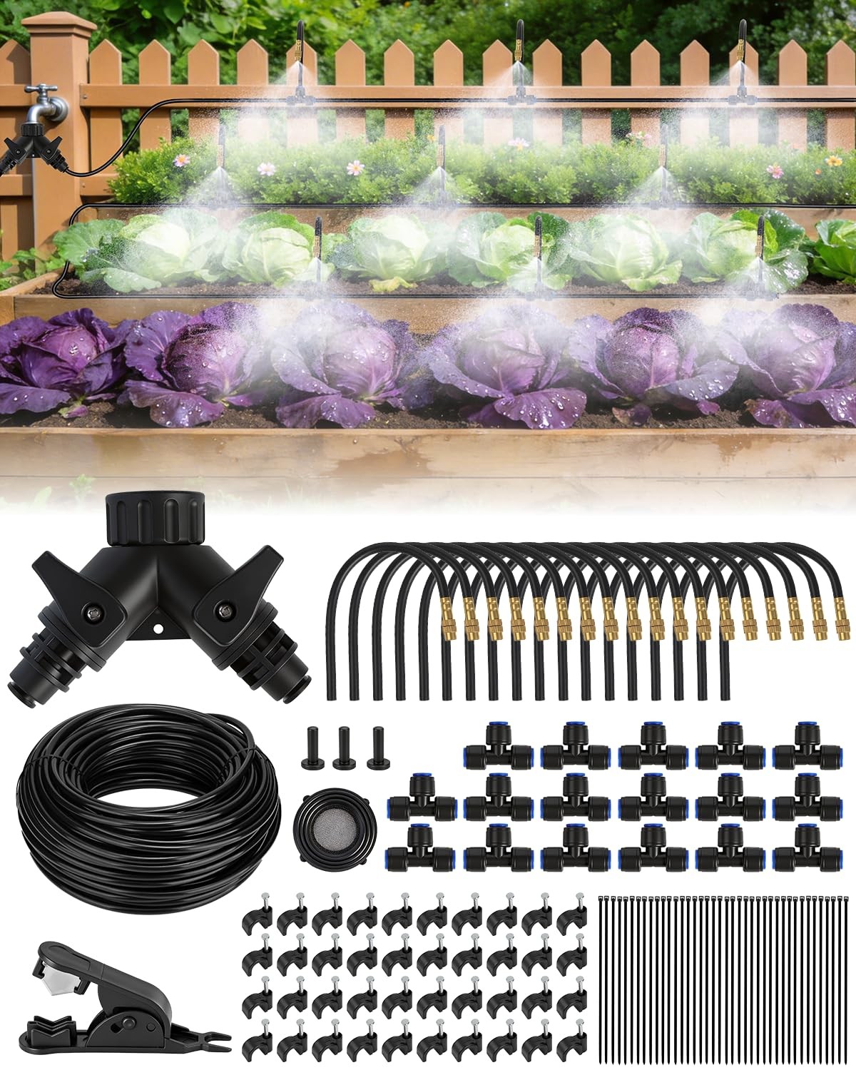 120FT Drip Irrigation System for Garden with 18 Nozzles –360°