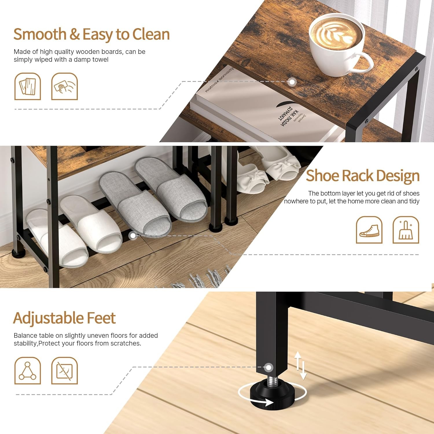 Narrow Side Table Small Space 2-Tier Small End Table W/ Shelf Holder Slim