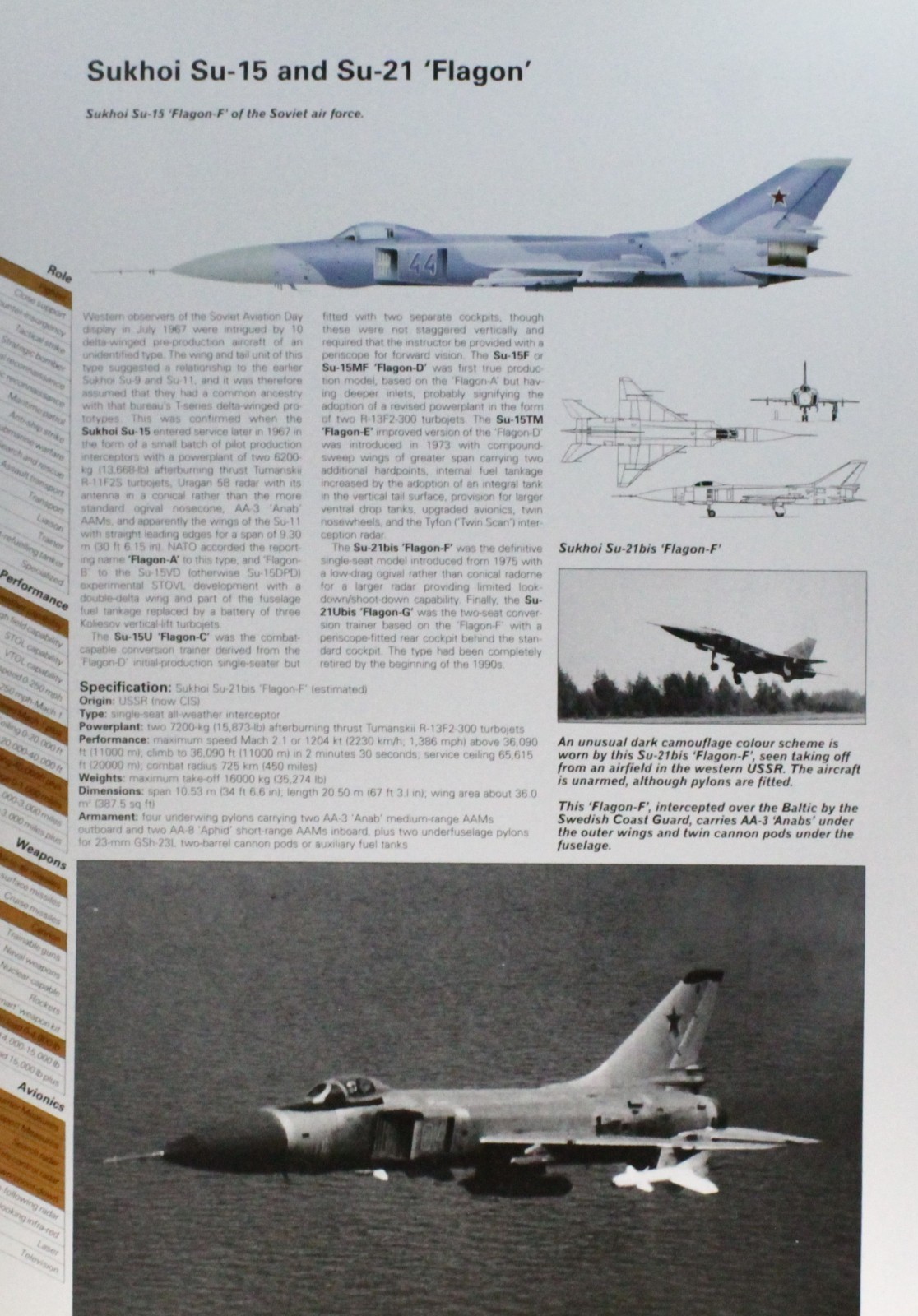Sukhoi Su-15 Su-21 Flagon Picture Aircraft Vtg Spec Sheet Wall Art Decor