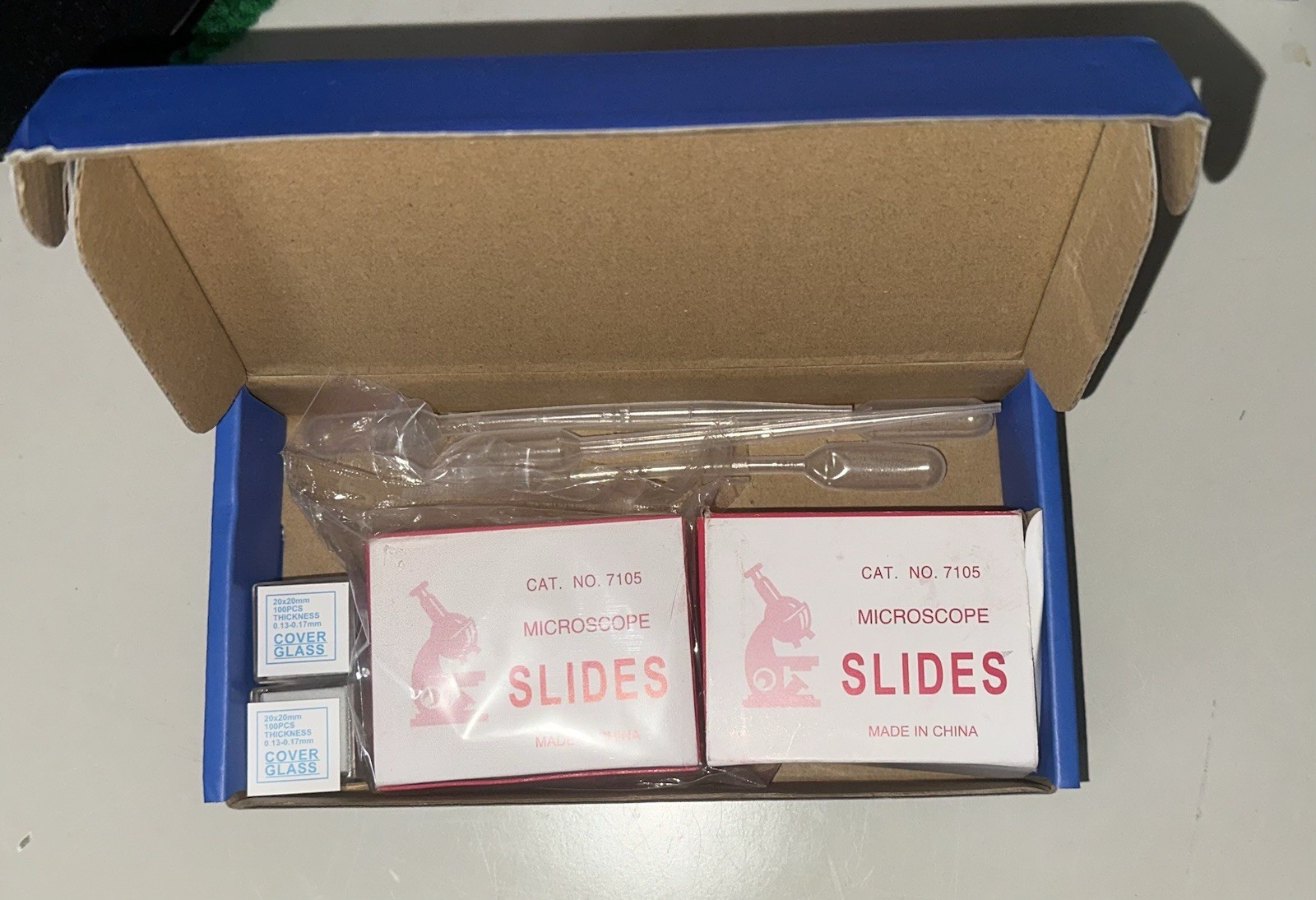 Microscope Slides 100pcs , Slide covers 200pcs , 1mL Droppers, 2mL Droppers