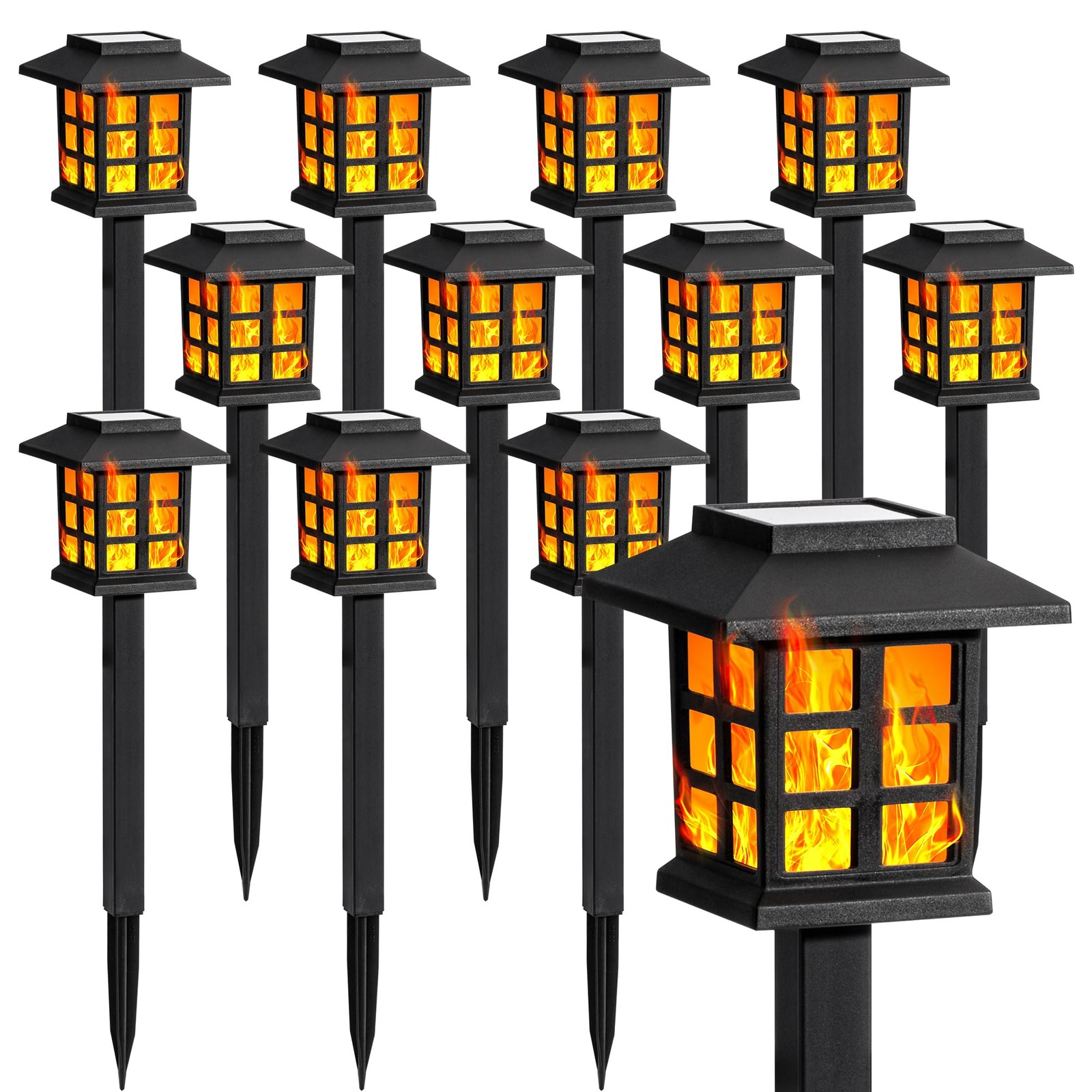 Solar Lights 12 Pack Flickering Flame LED Waterproof Outdoor Garden Landscape