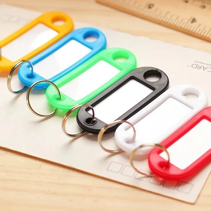 10-100 Plastic Key Tags Metal Ring Luggage Card Name Label Keychain Split Rings