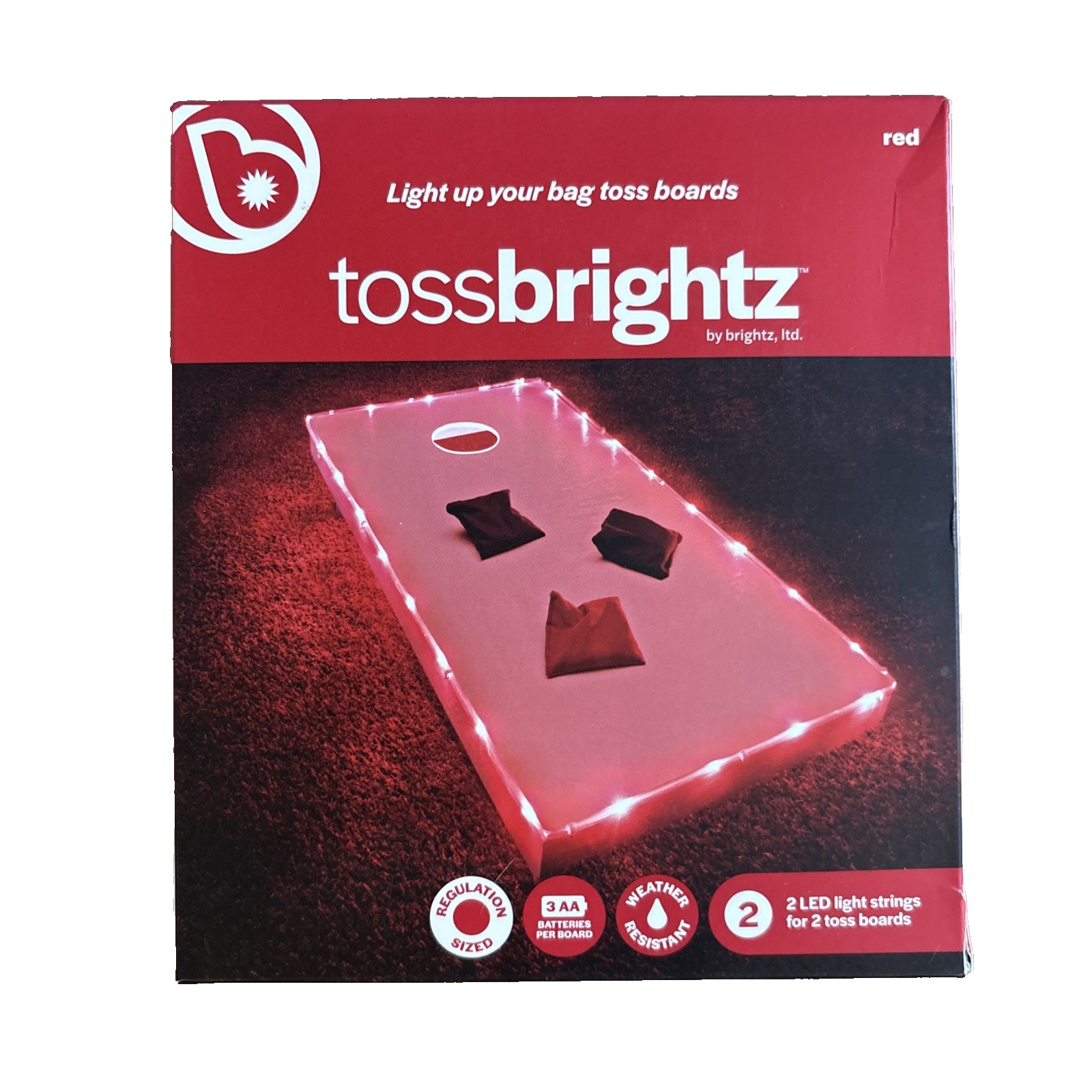 TossBrightz 2 LED Light Strings for 2 Cornhole Boards Weather-Resistant Red NEW