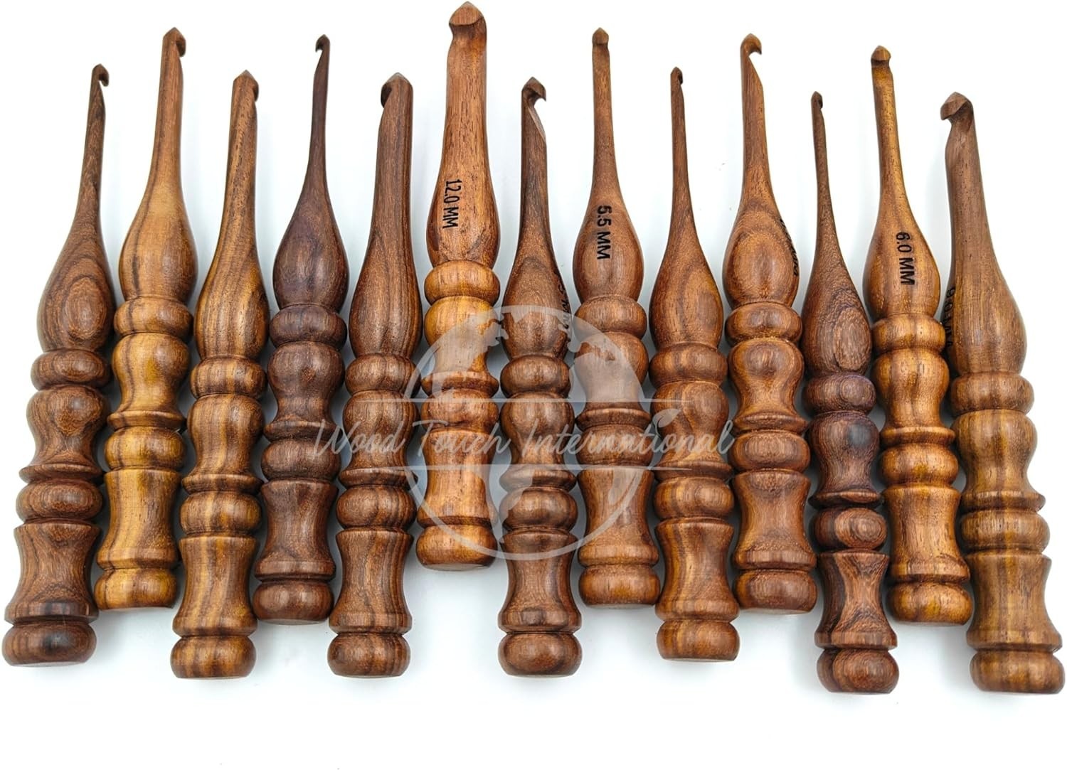Shesham Wood Crochet Hooks Set of 13 - Sizes 3.5 mm to 12 mm – Premium Wooden...