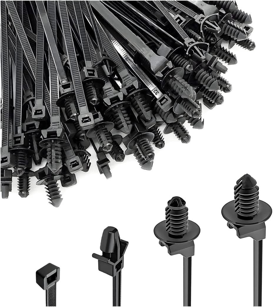 120PCS Car Push Mount Cable Zip Tie, Nylon Self Locking Cable Strap, Engine Bay