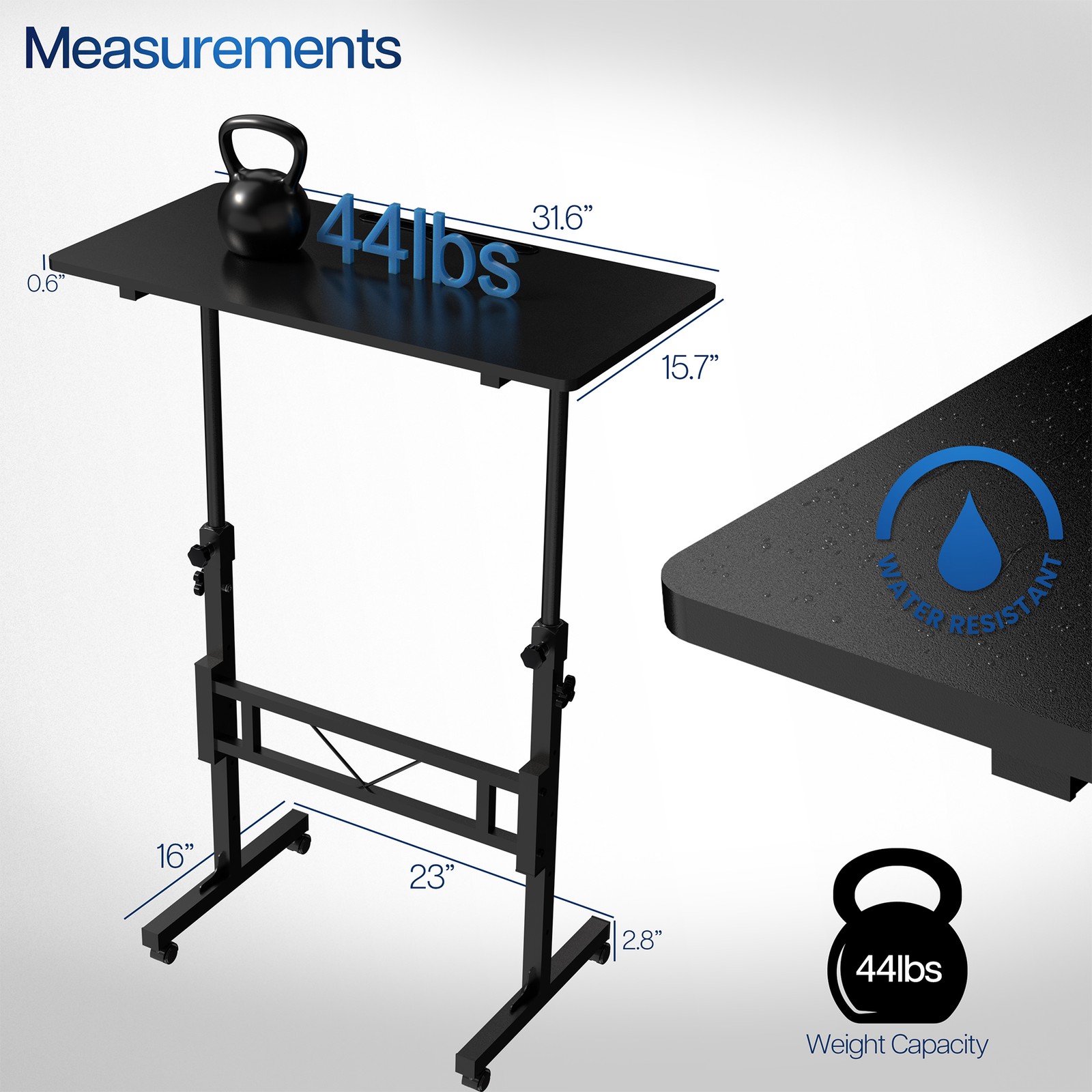 VIVO Black Mobile 32" Height Adjustable Computer Workstation