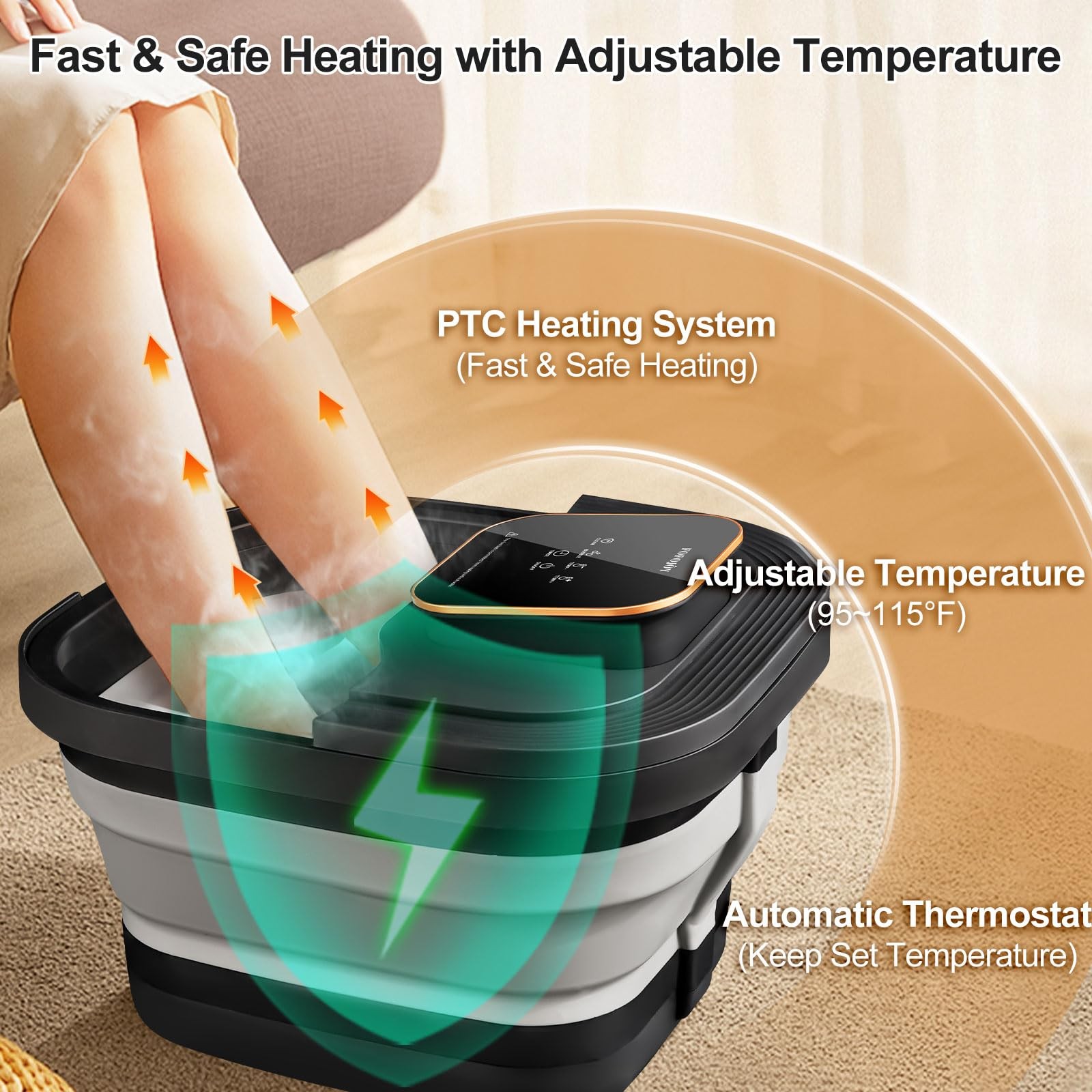 Collapsible Foot Spa Bath Heat Massage Bubble Control Remote Pedicure Use