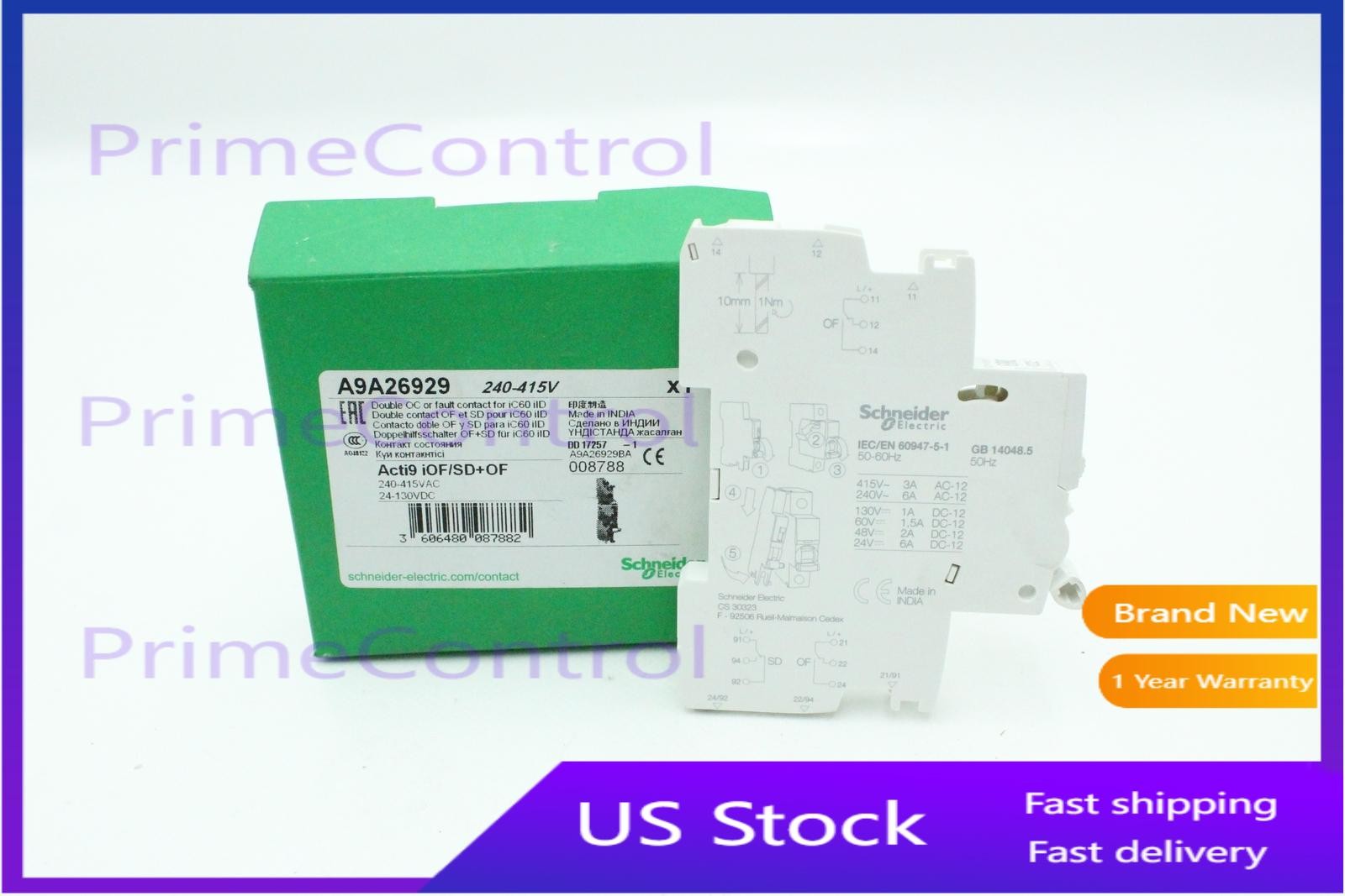 Schneider Electric A9A26929 Dual Auxiliary Switch 240-415V- New Free Shipping