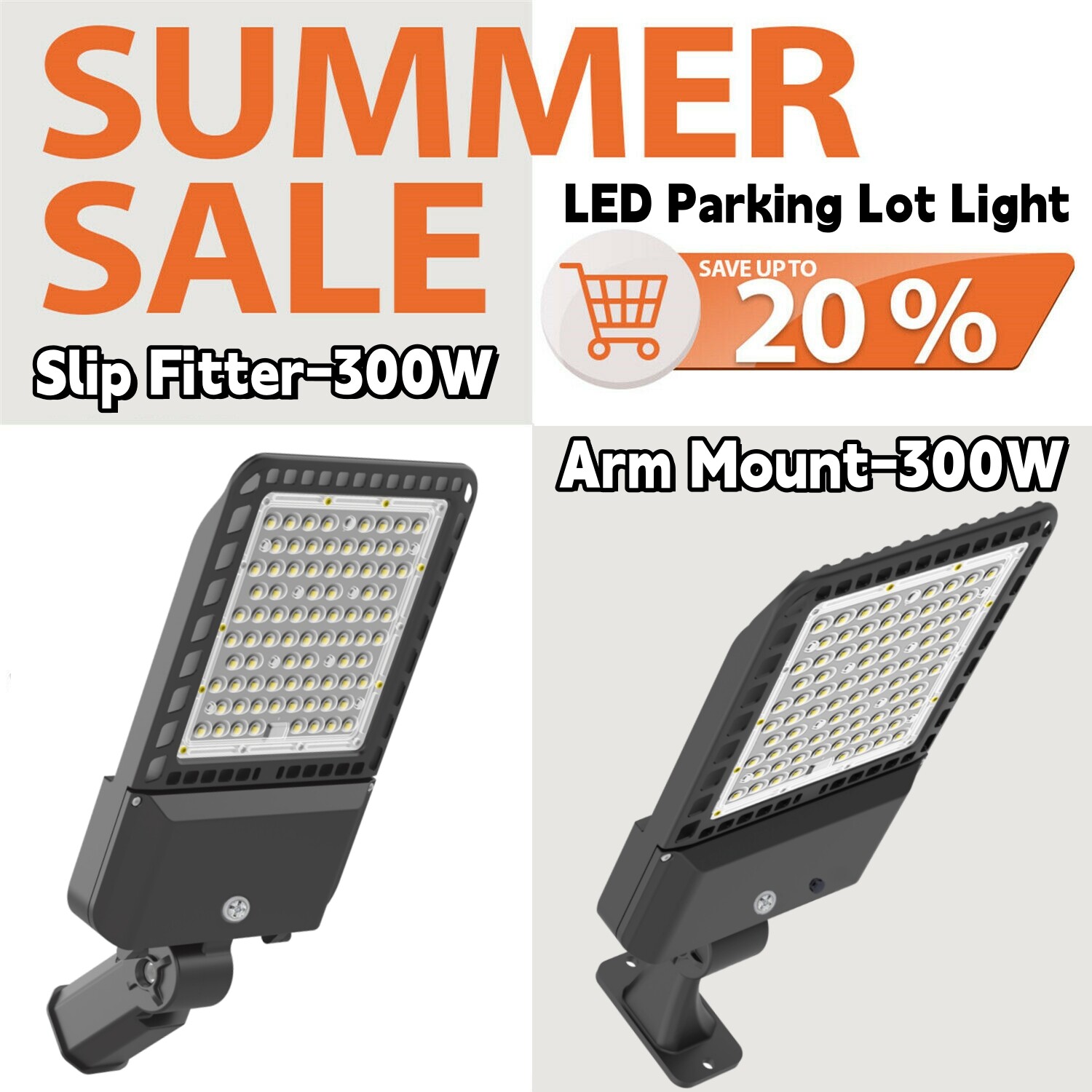 300 watt LED Shoebox Parking Lot Light Fixture LED Flood Lighting, 42,000 Lumens