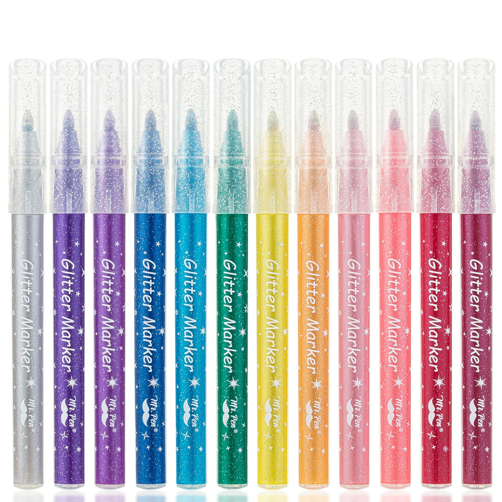 Mr. Pen- Glitter Markers, 12 pcs, Assorted Color, Medium Tip Multicolor