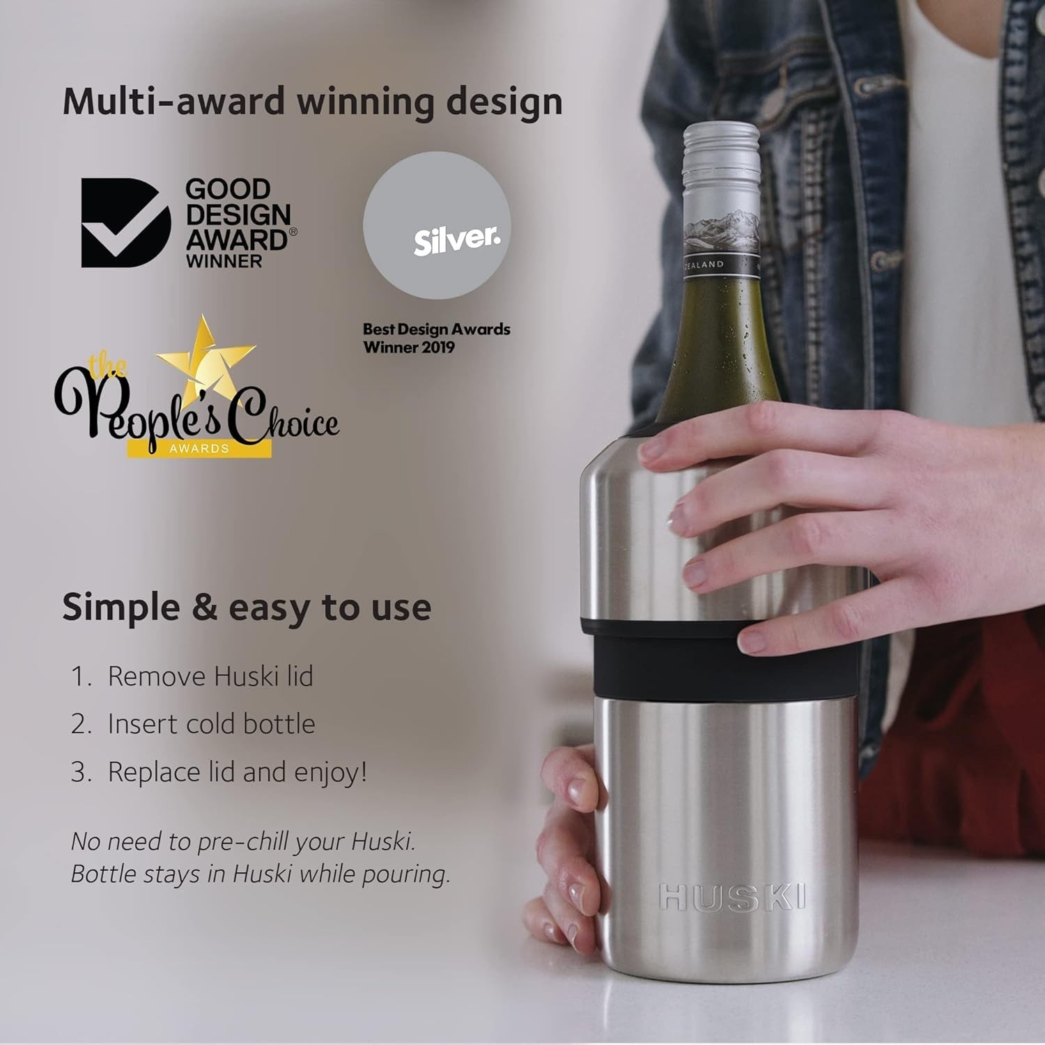 Next Generation Stainless Wine Cooler - Keeps Wine Perfectly Chilled 6 Hours