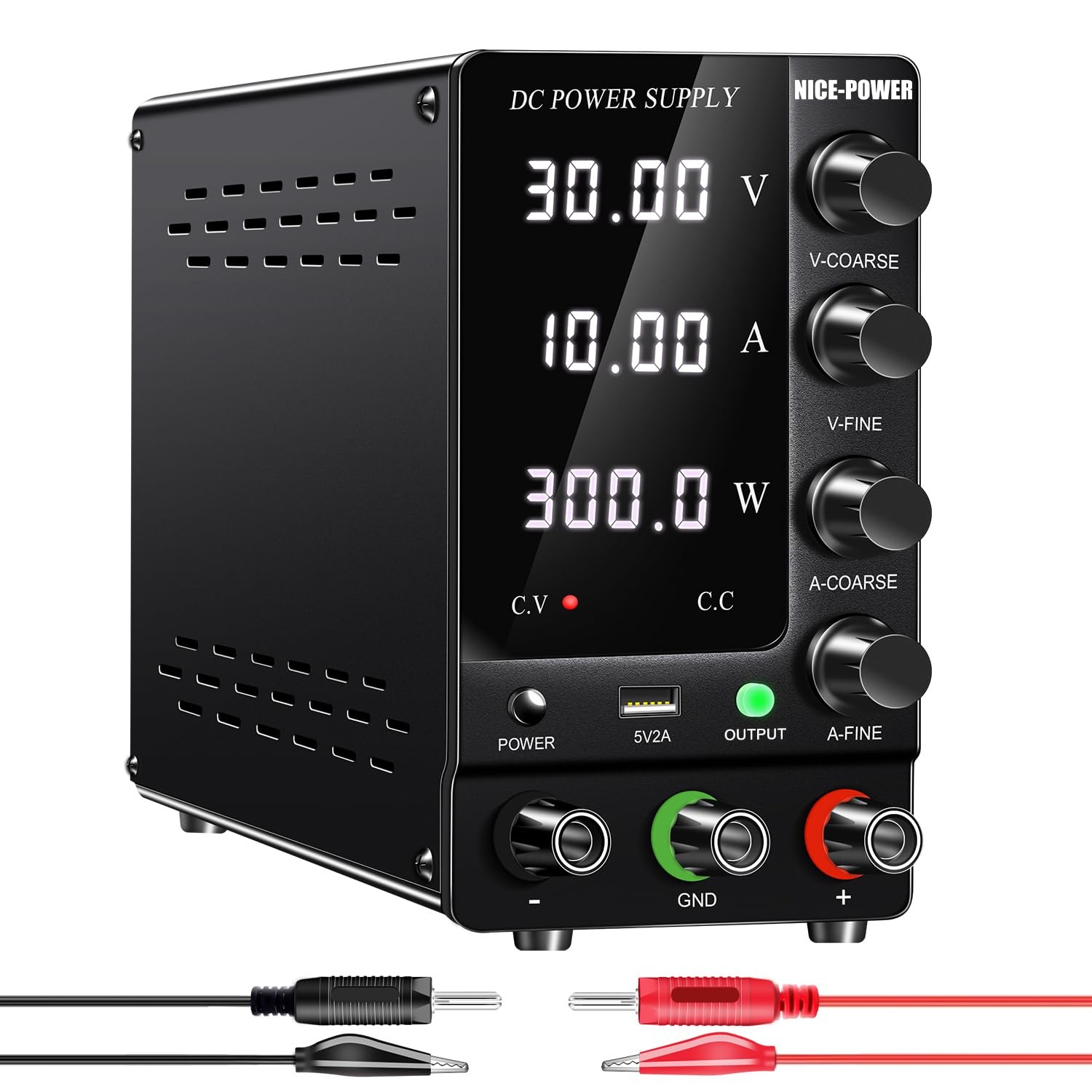 NICE-POWER DC Power Supply Variable 30V 10A, Adjustable Black